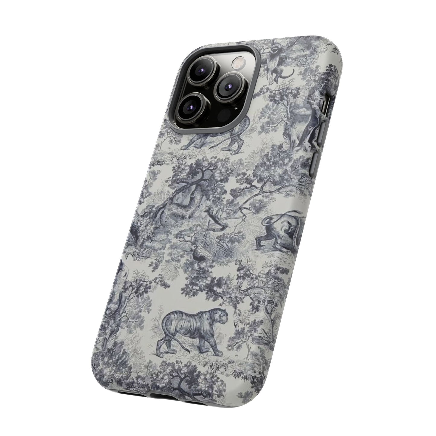 Toile Safari Phone Case — Vintage Tiger & Jungle Pattern Protective Tough Case