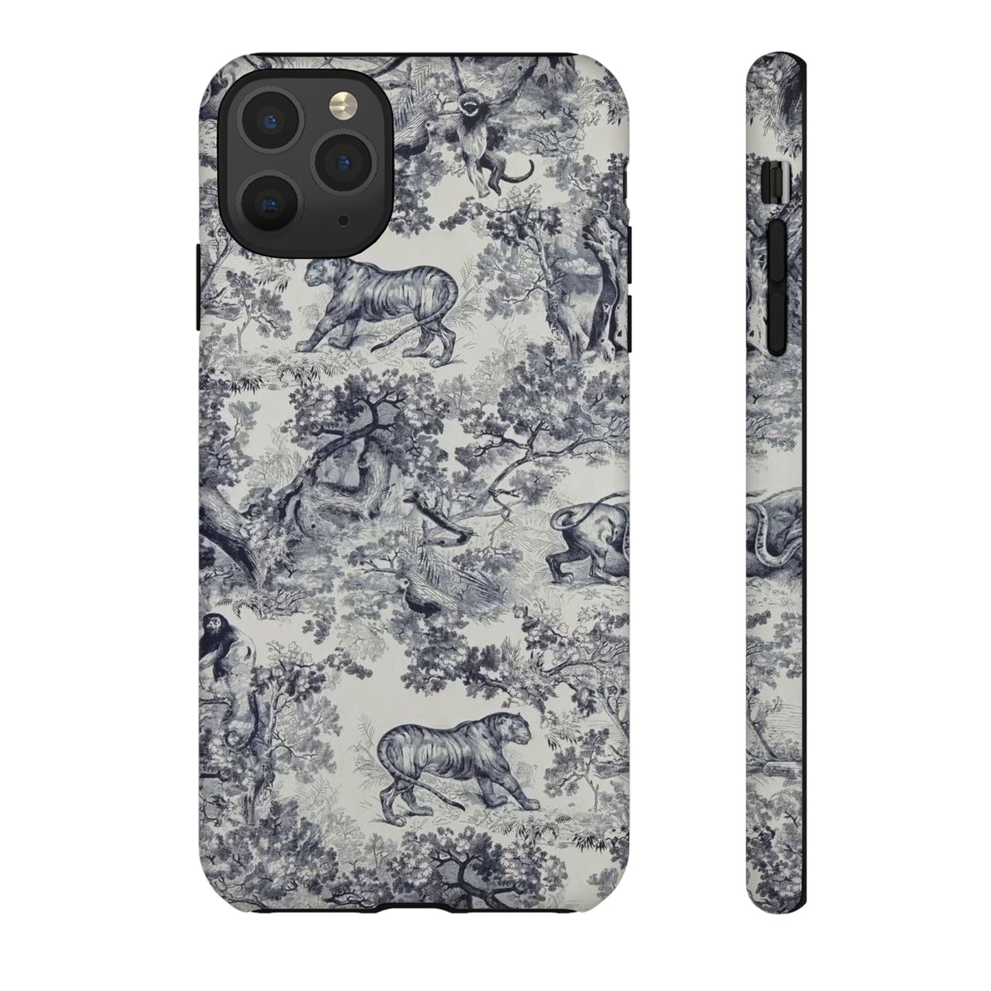 Toile Safari Phone Case — Vintage Tiger & Jungle Pattern Protective Tough Case