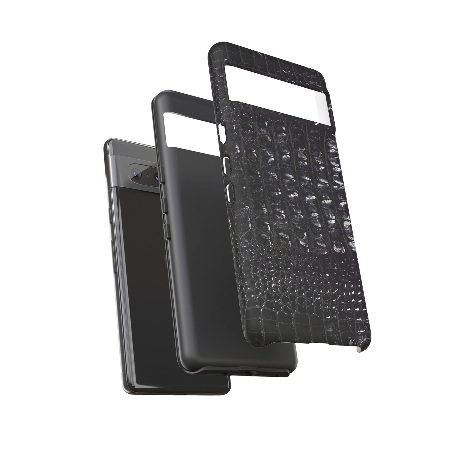 Black Croc Texture Tough Phone Case — Rugged Protective iPhone Cover