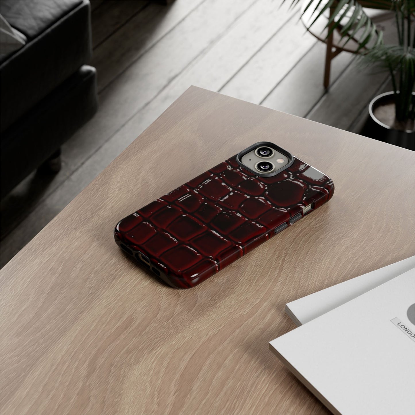 Croc Embossed Burgundy Tough Phone Case