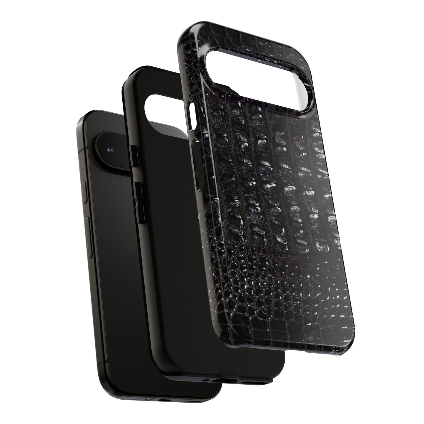 Black Croc Texture Tough Phone Case — Rugged Protective iPhone Cover