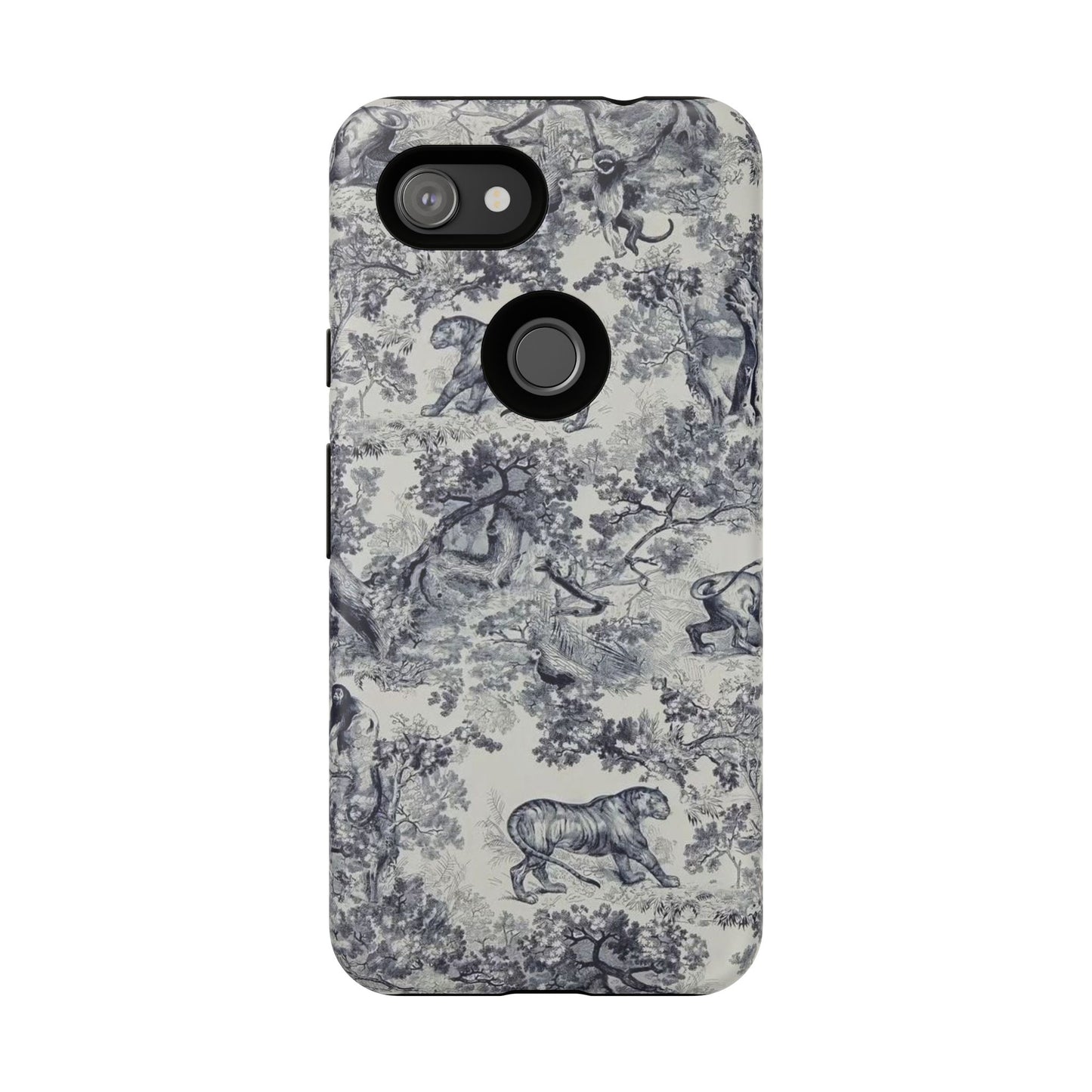 Toile Safari Phone Case — Vintage Tiger & Jungle Pattern Protective Tough Case