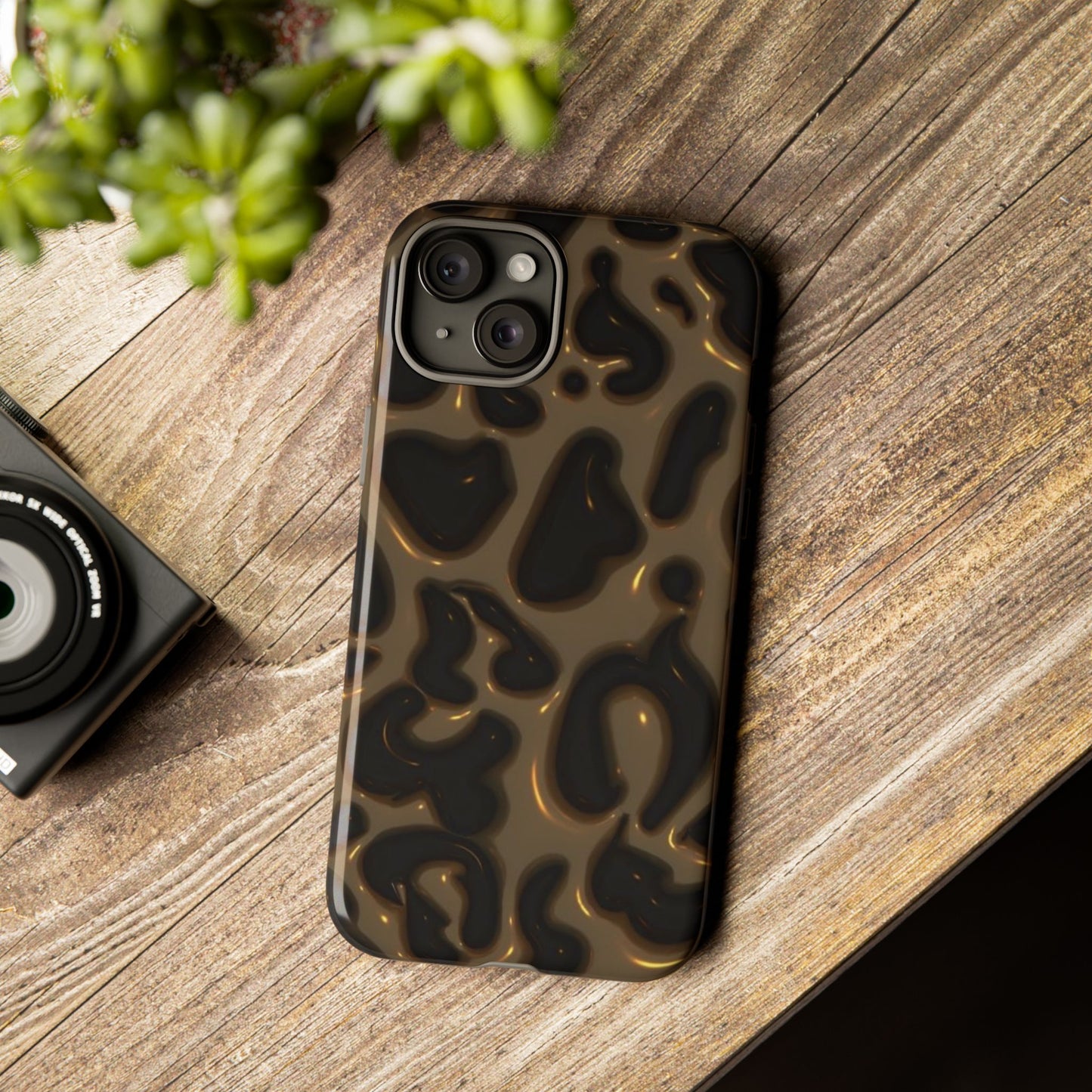 Leopard Gloss Tough Phone Case — Durable Protective iPhone Cover with Glossy Brown Animal Print