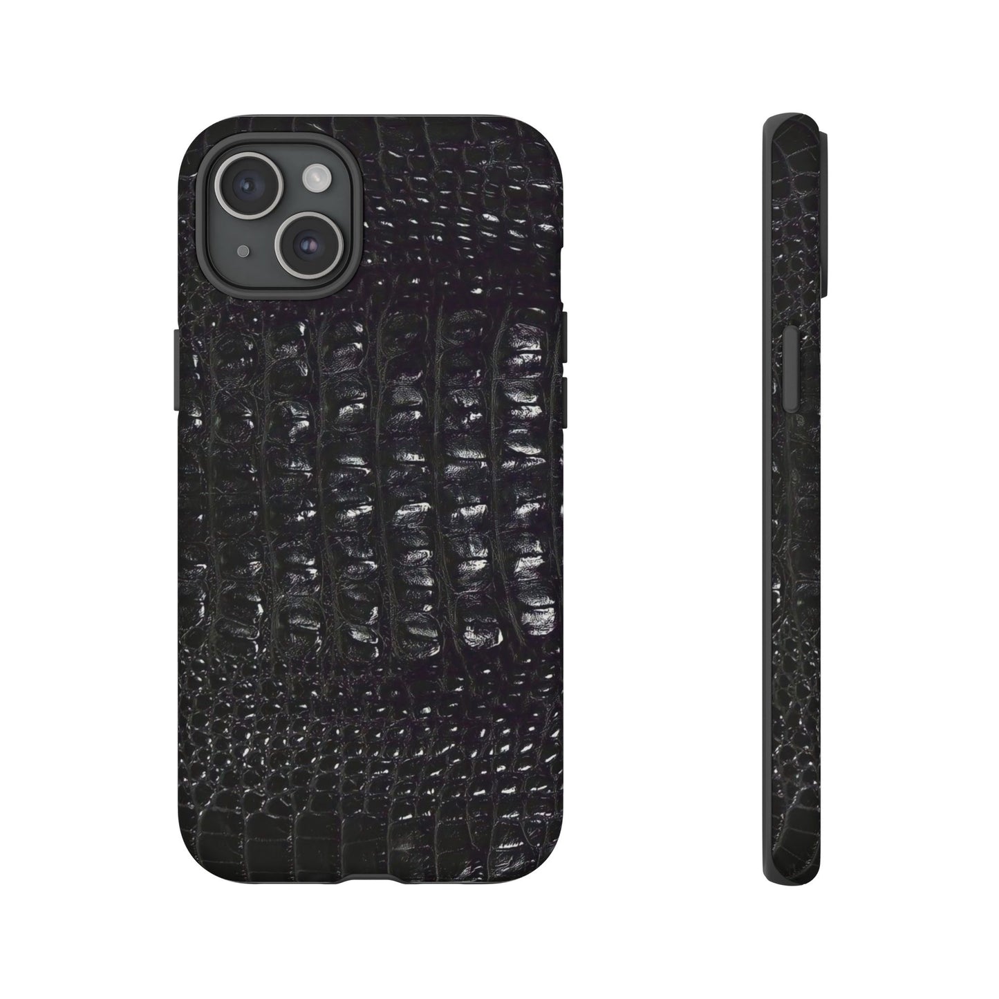 Black Croc Texture Tough Phone Case — Rugged Protective iPhone Cover