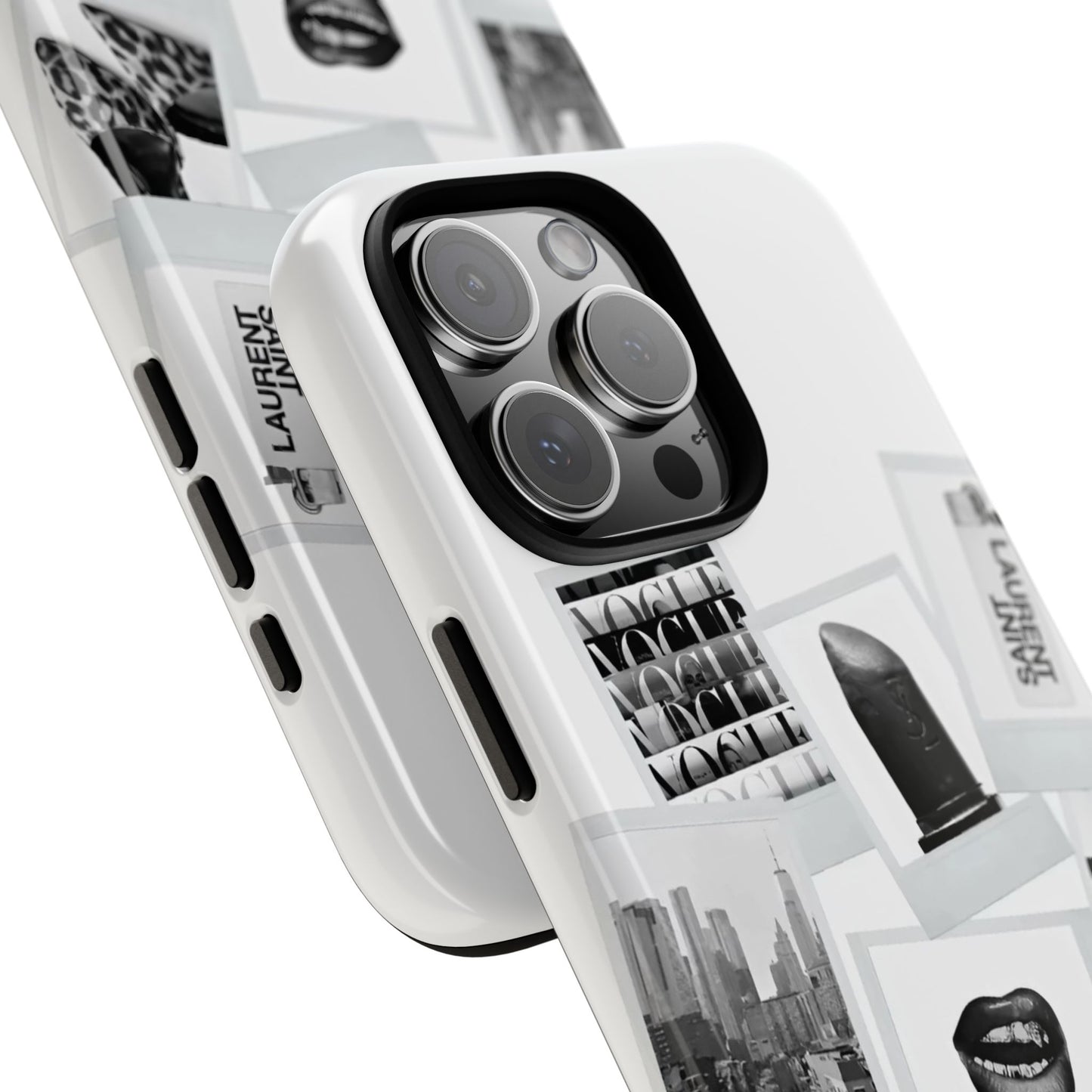 Phone Case — Black & White Polaroid Collage (City, Fashion, Lipstick)