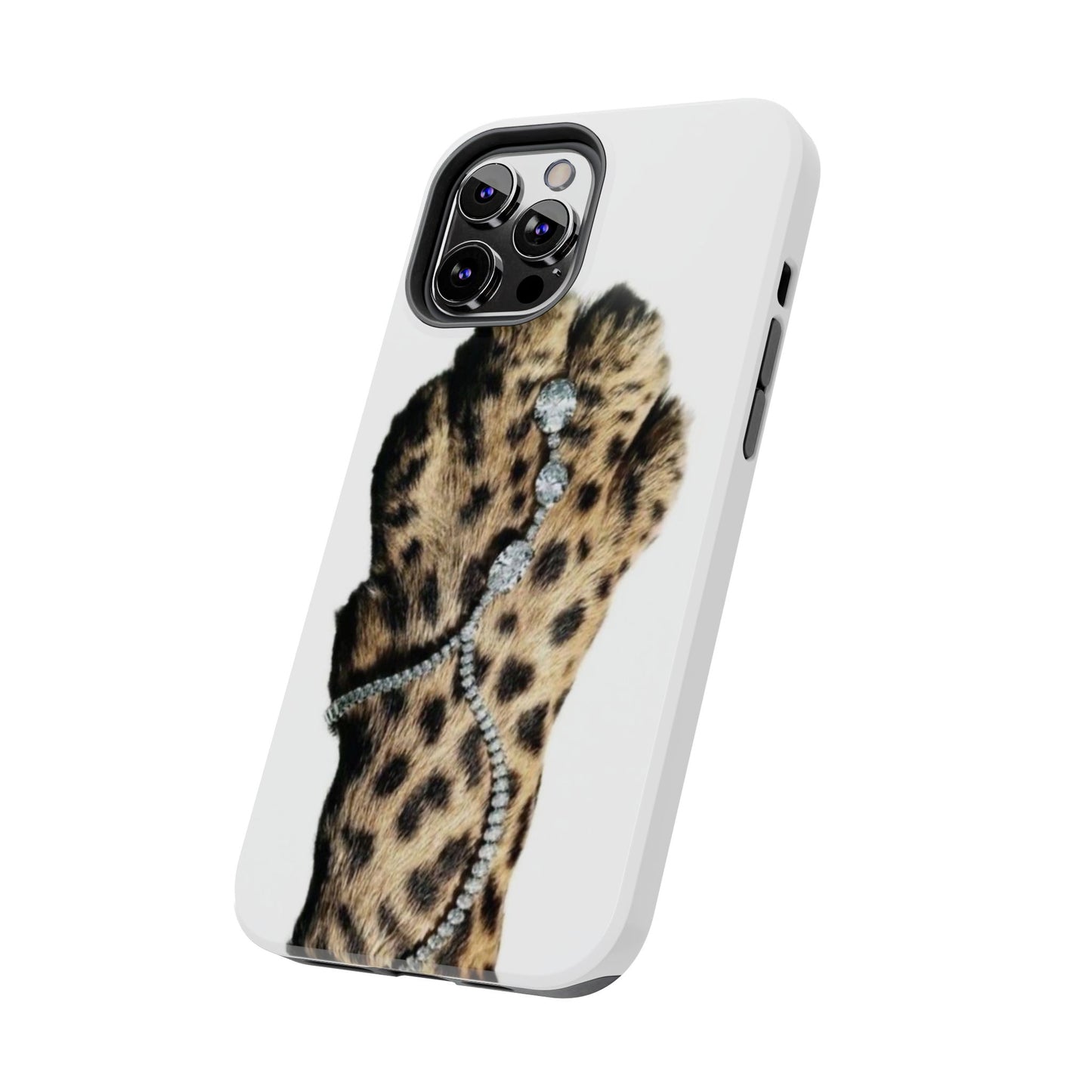 Stylish Leopard Print Tough Phone Case with Diamond Accessories