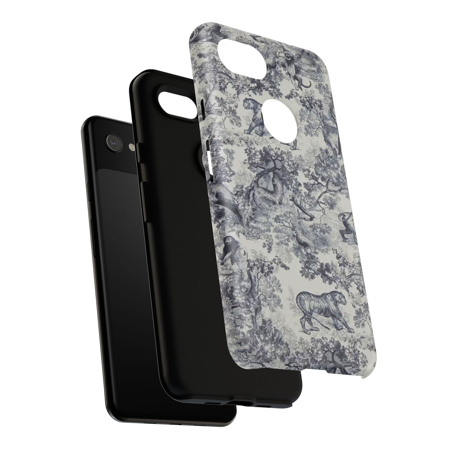 Toile Safari Phone Case — Vintage Tiger & Jungle Pattern Protective Tough Case