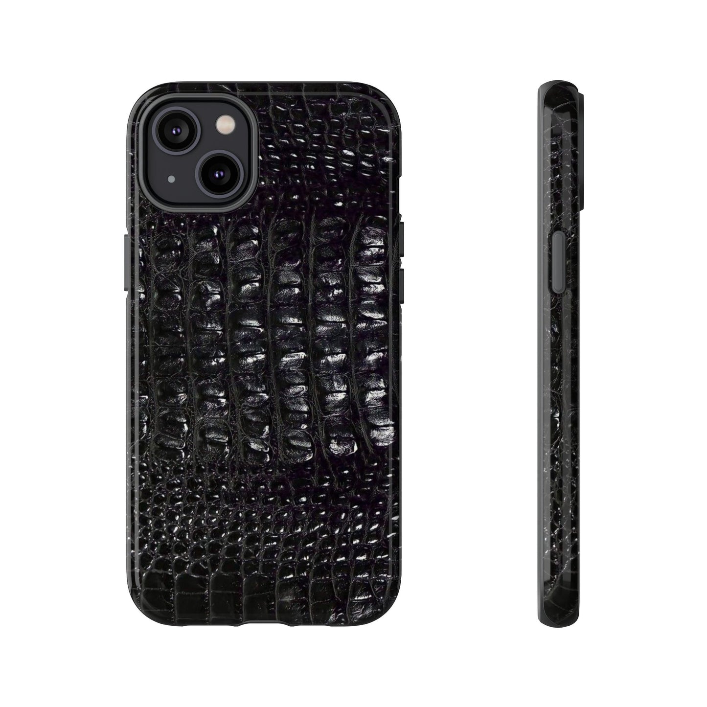 Black Croc Texture Tough Phone Case — Rugged Protective iPhone Cover