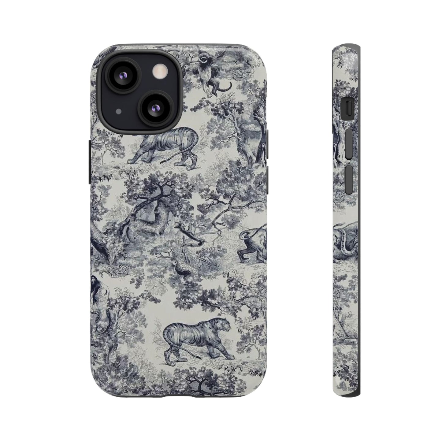 Toile Safari Phone Case — Vintage Tiger & Jungle Pattern Protective Tough Case