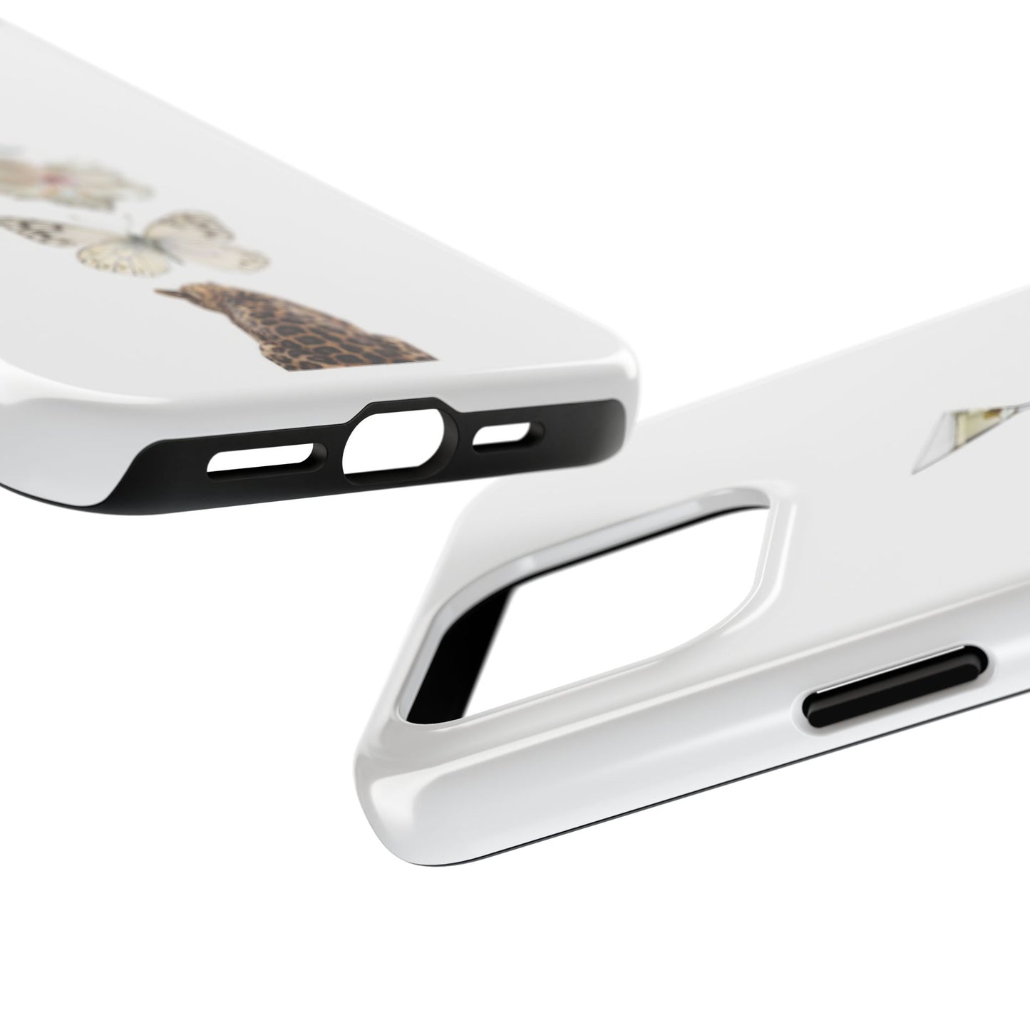 Elegant Nature-Inspired Tough Phone Case with Martini, Flower, Butterfly, and Leopard Design