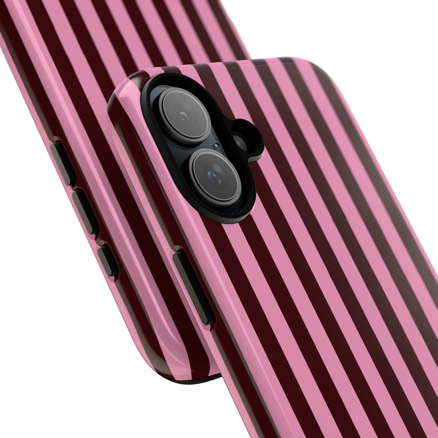 Striped Pink & Burgundy Tough Phone Case — Durable Vertical Stripe Protection