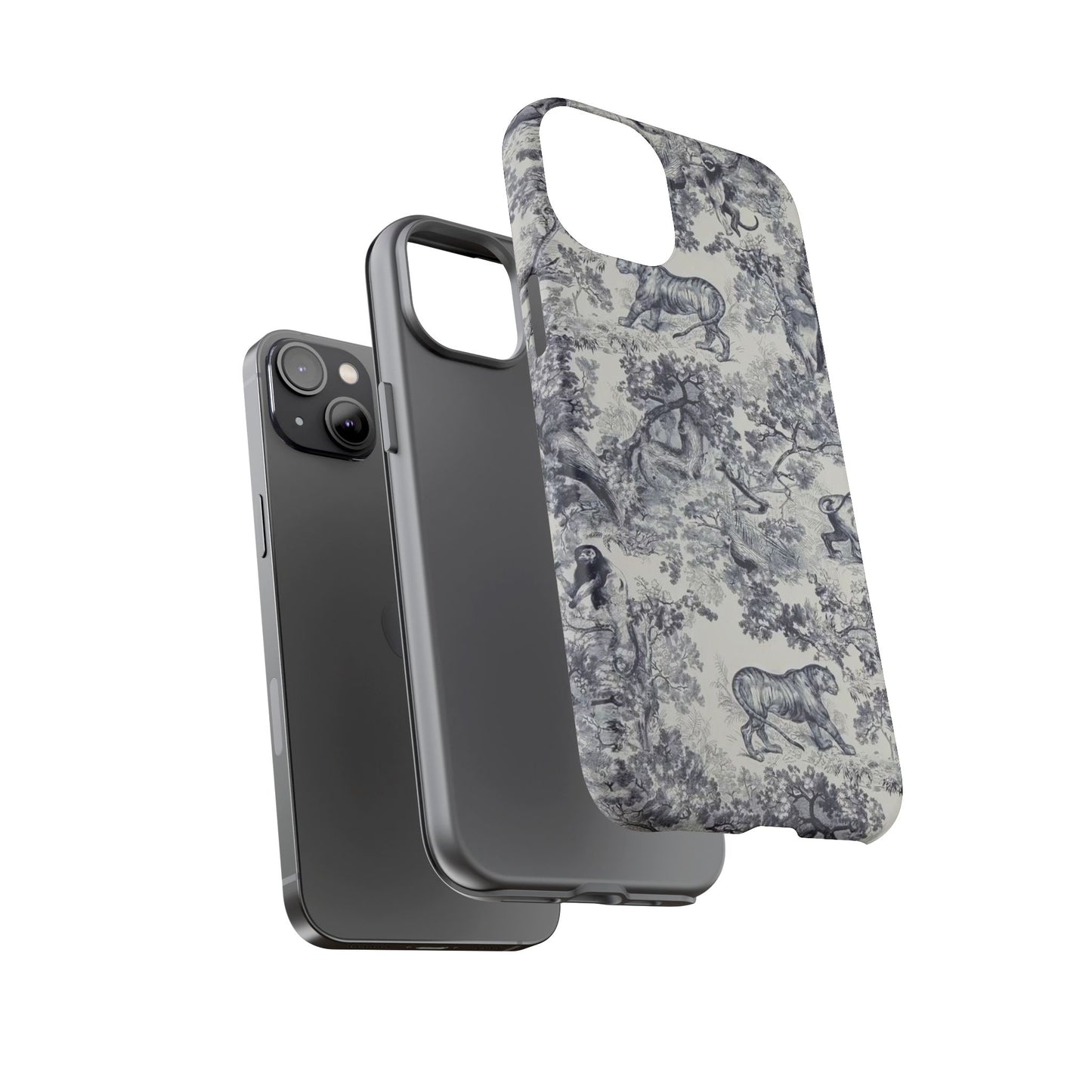 Toile Safari Phone Case — Vintage Tiger & Jungle Pattern Protective Tough Case