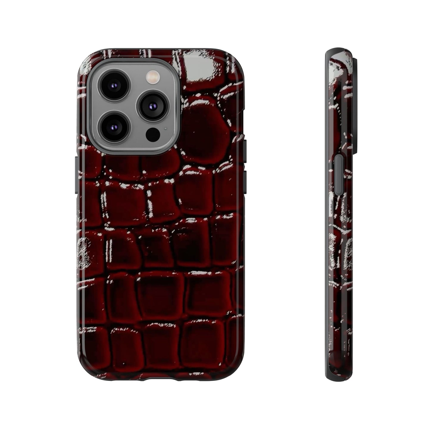 Croc Embossed Burgundy Tough Phone Case