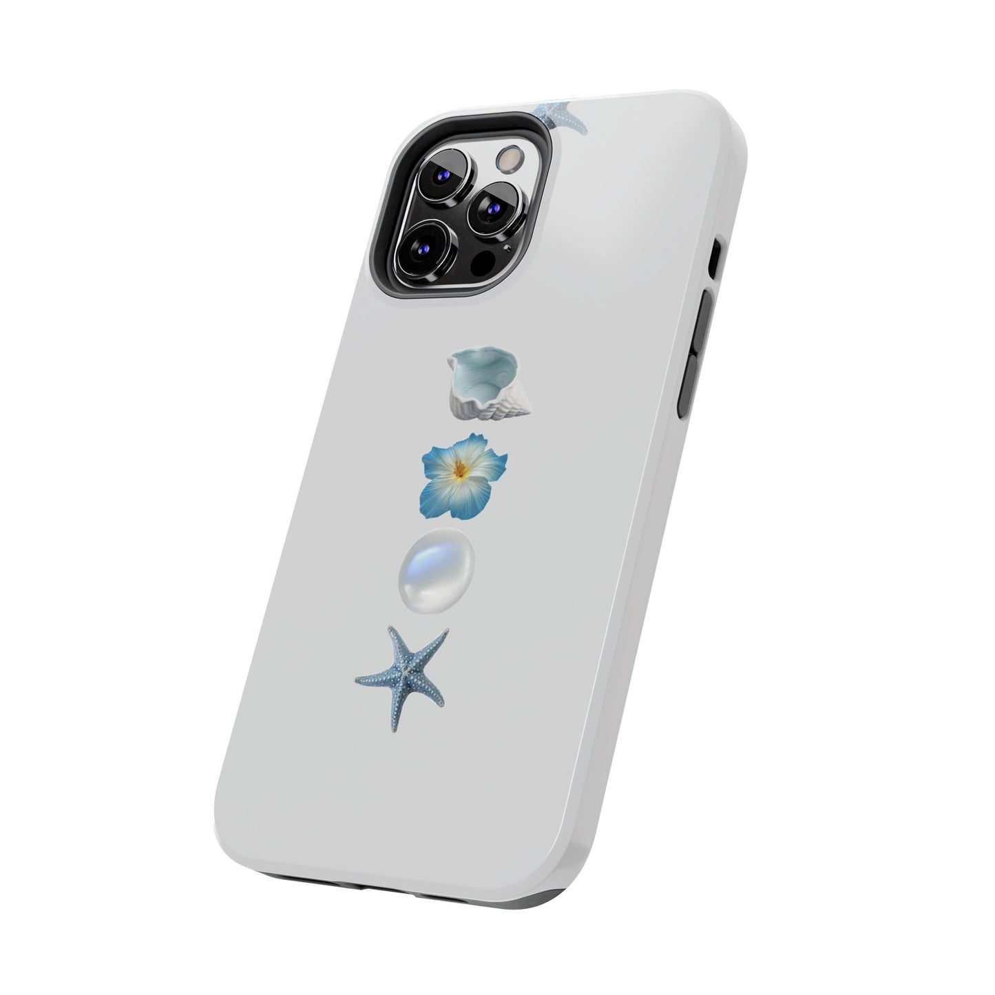 Ocean-Inspired Tough Phone Cases - Coastal Design with Shells and Pearls
