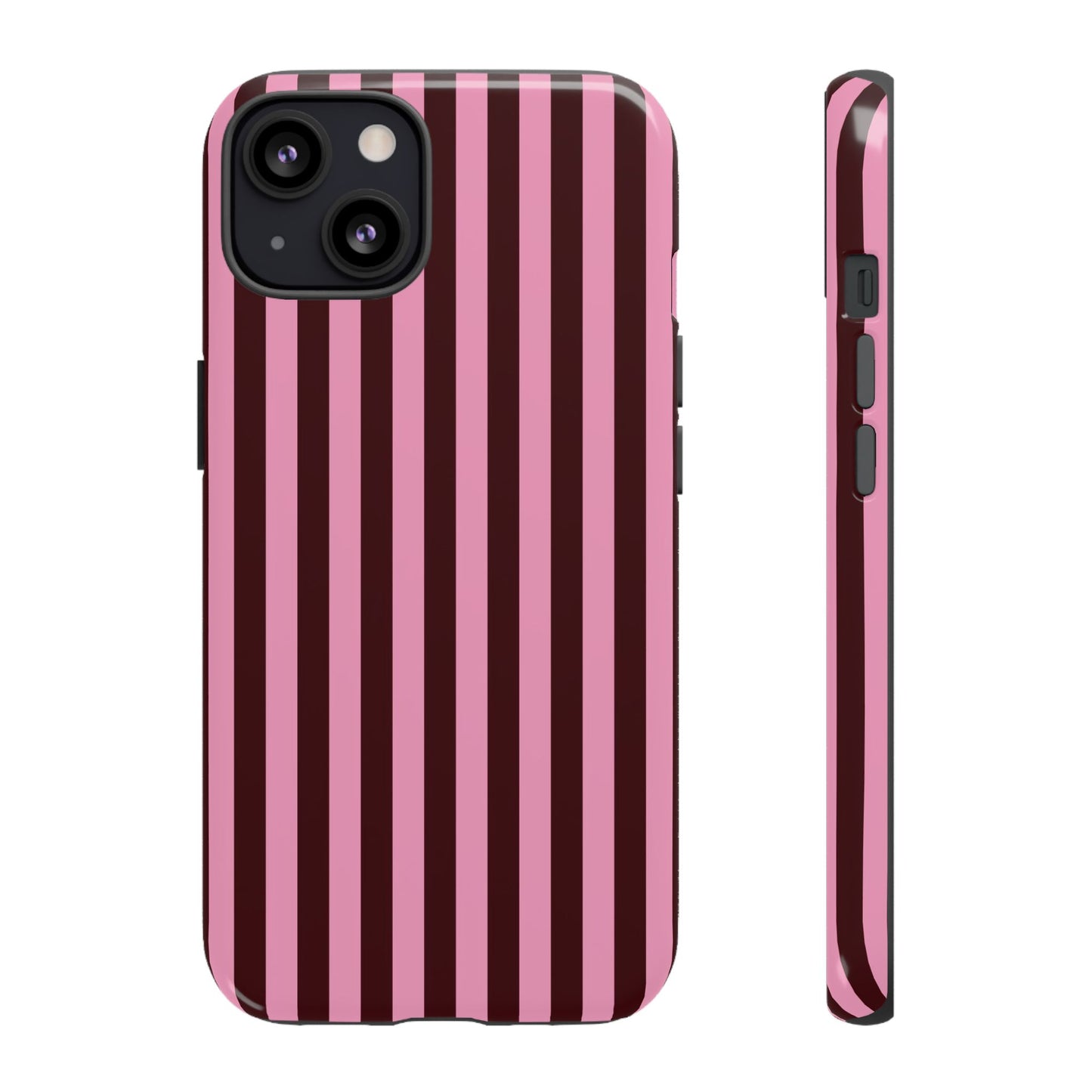 Striped Pink & Burgundy Tough Phone Case — Durable Vertical Stripe Protection