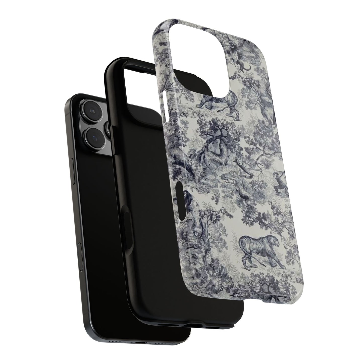 Toile Safari Phone Case — Vintage Tiger & Jungle Pattern Protective Tough Case
