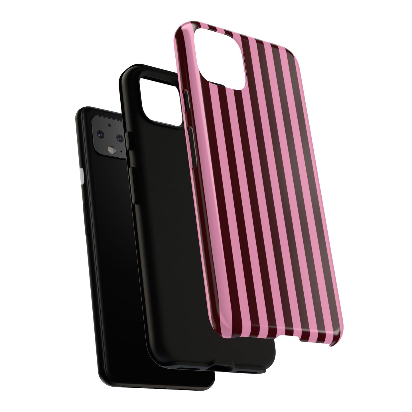 Striped Pink & Burgundy Tough Phone Case — Durable Vertical Stripe Protection