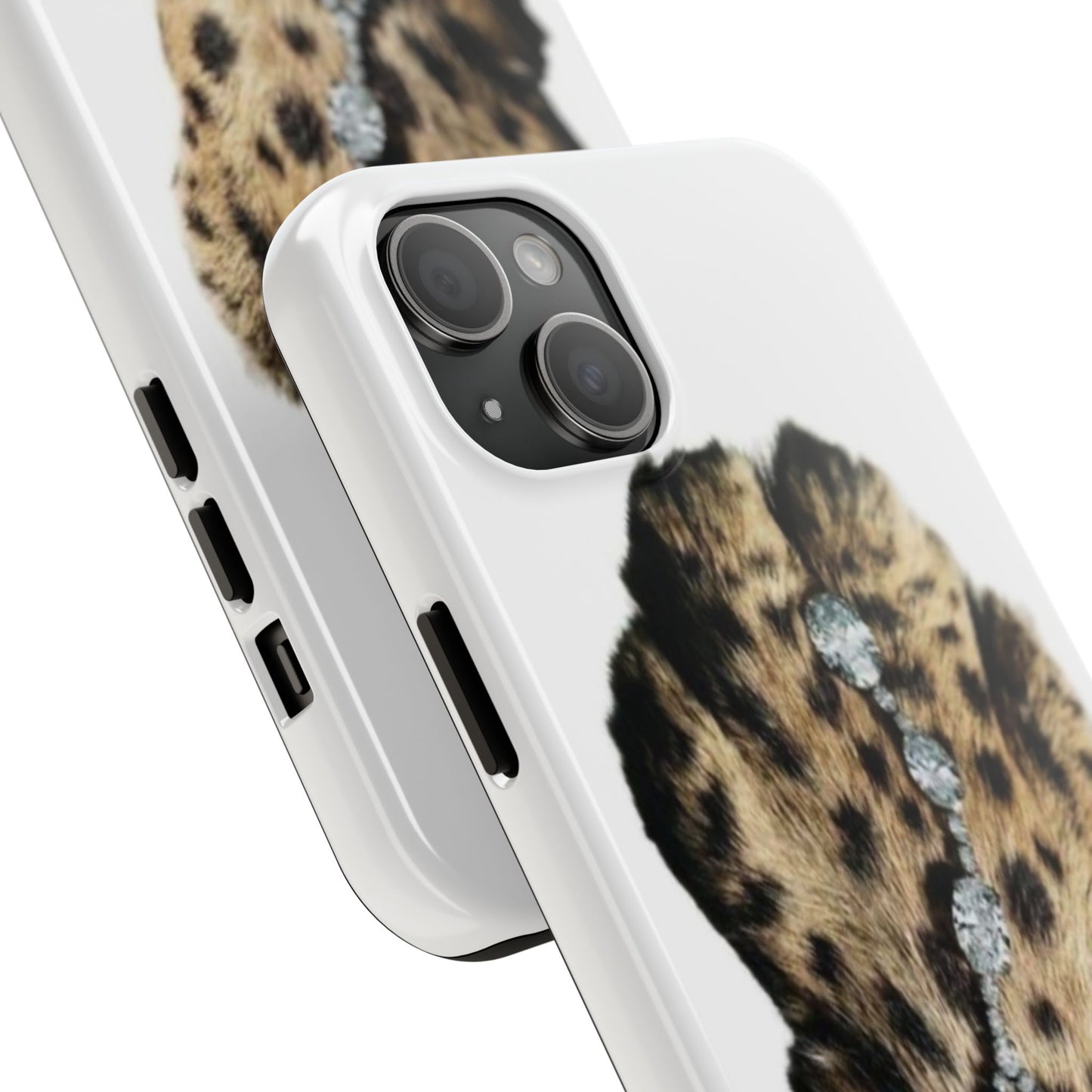 Stylish Leopard Print Tough Phone Case with Diamond Accessories