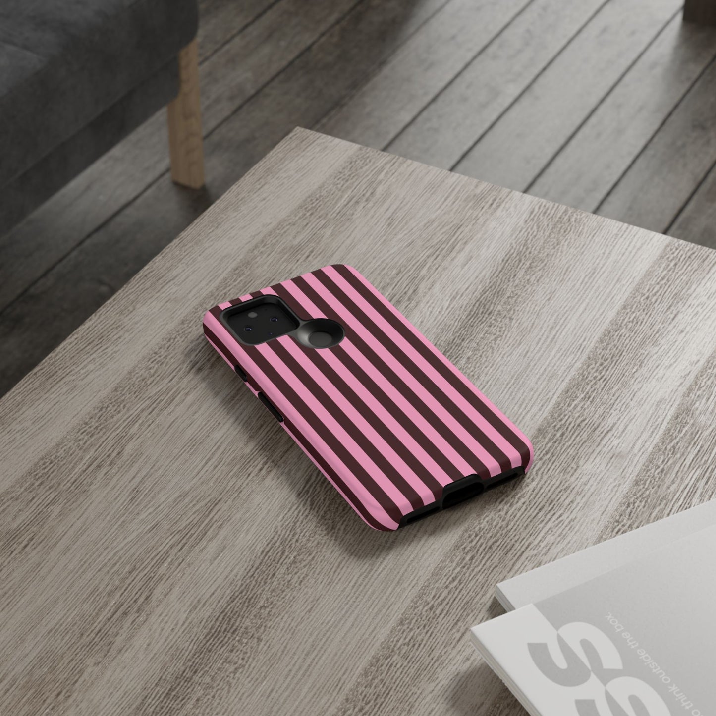 Striped Pink & Burgundy Tough Phone Case — Durable Vertical Stripe Protection