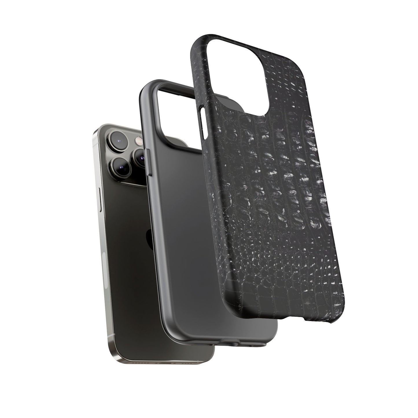 Black Croc Texture Tough Phone Case — Rugged Protective iPhone Cover