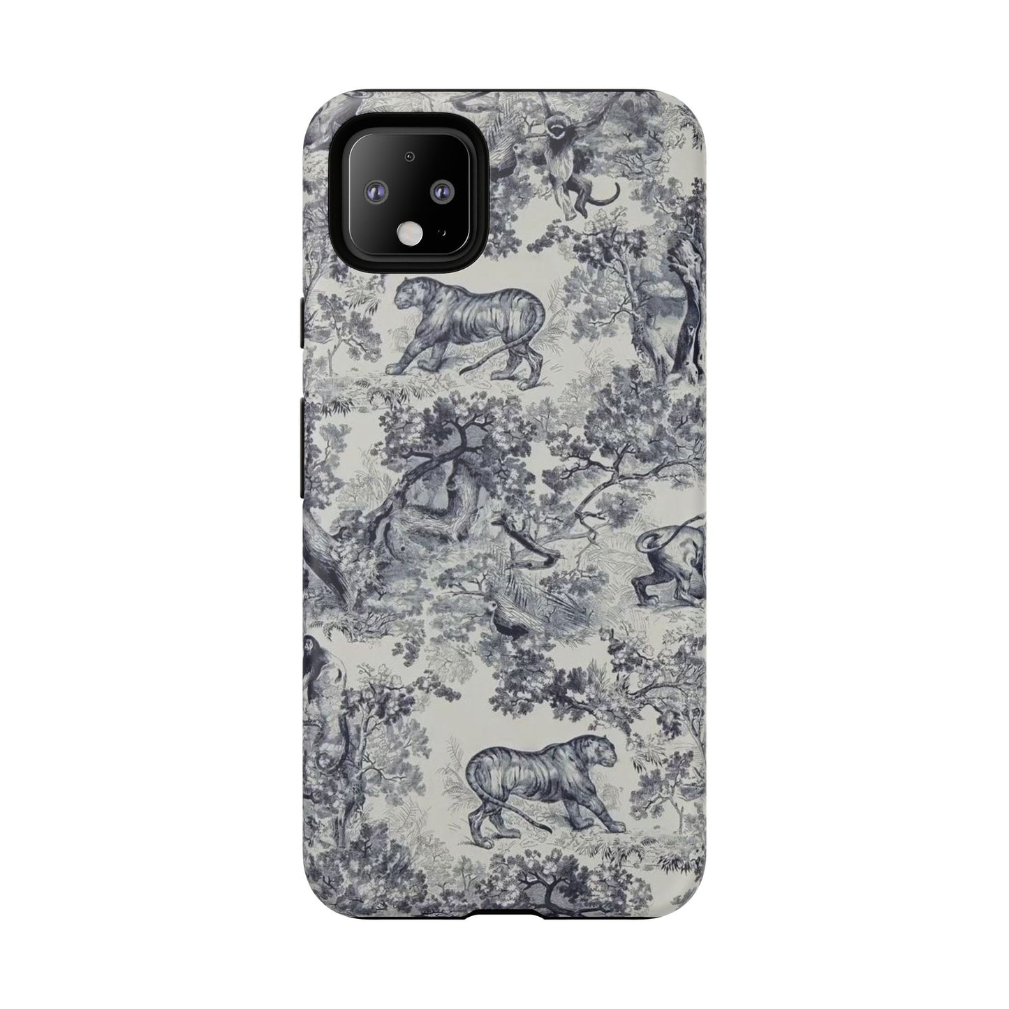 Toile Safari Phone Case — Vintage Tiger & Jungle Pattern Protective Tough Case