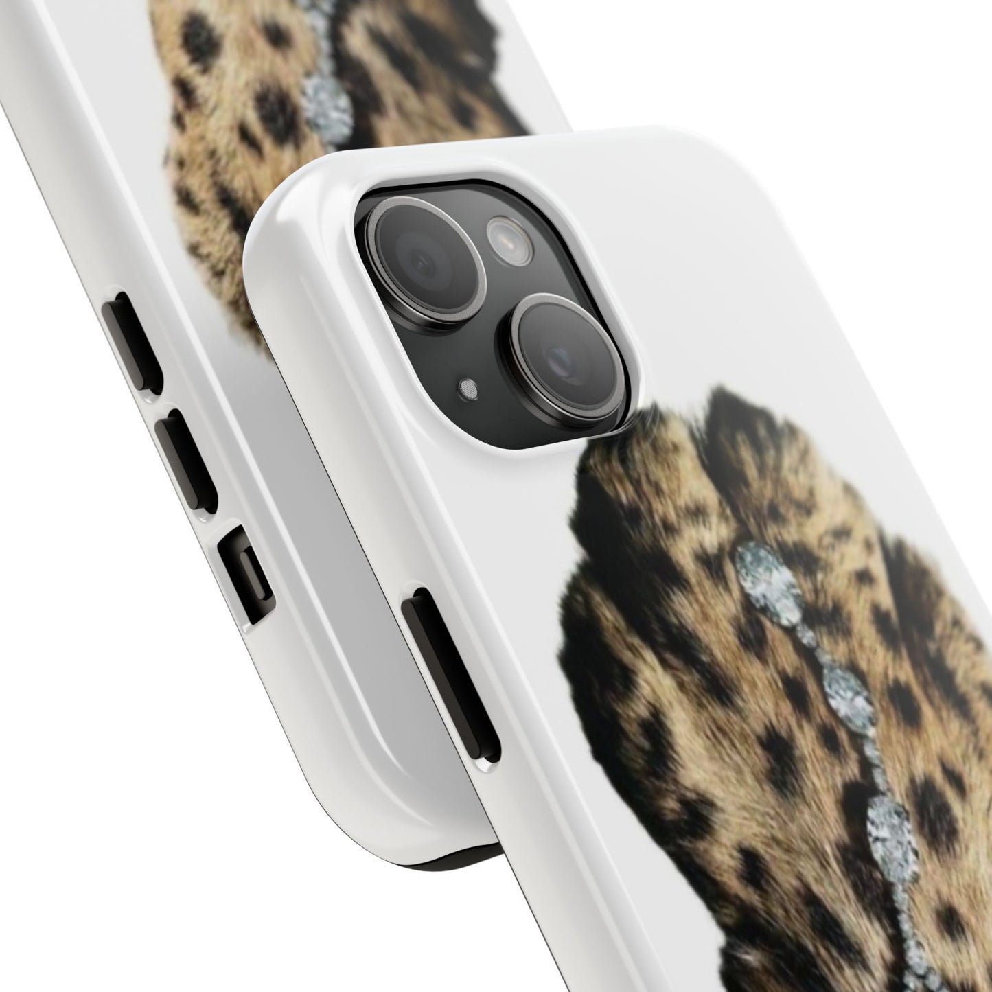 Stylish Leopard Print Tough Phone Case with Diamond Accessories