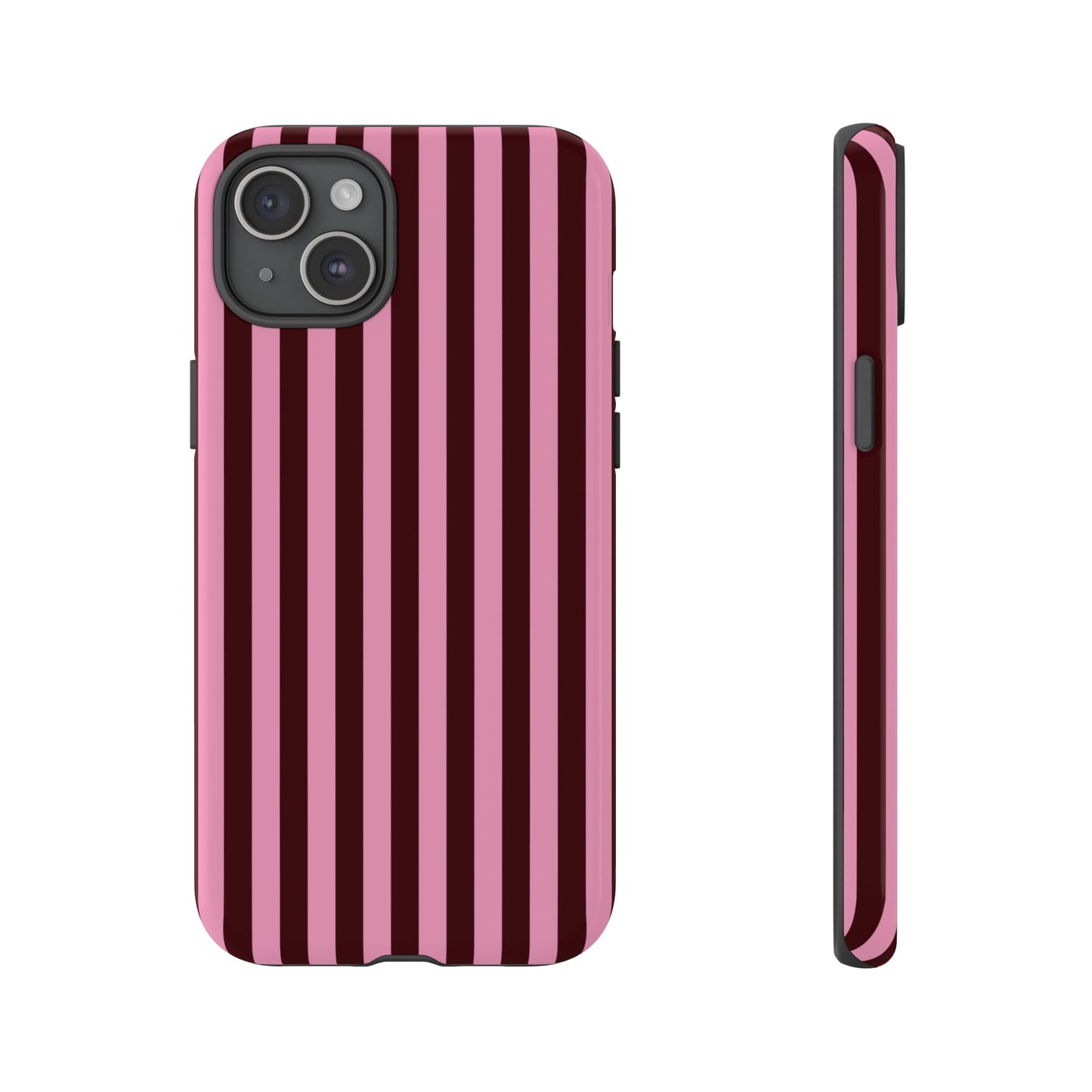 Striped Pink & Burgundy Tough Phone Case — Durable Vertical Stripe Protection