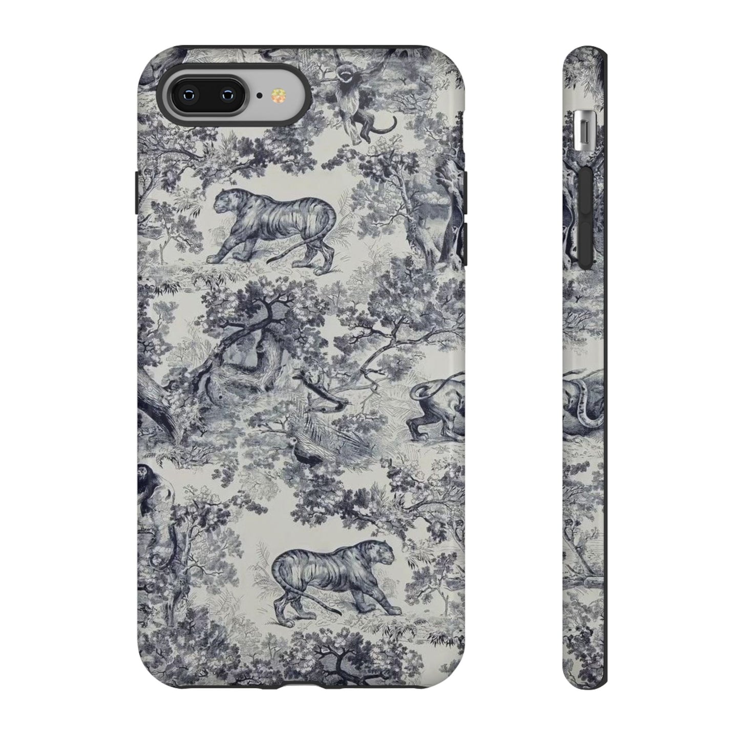 Toile Safari Phone Case — Vintage Tiger & Jungle Pattern Protective Tough Case