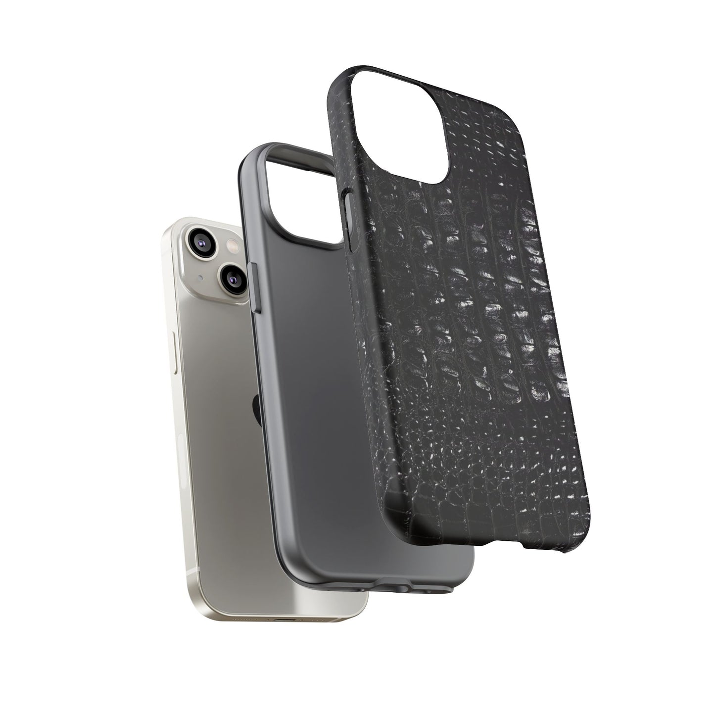 Black Croc Texture Tough Phone Case — Rugged Protective iPhone Cover