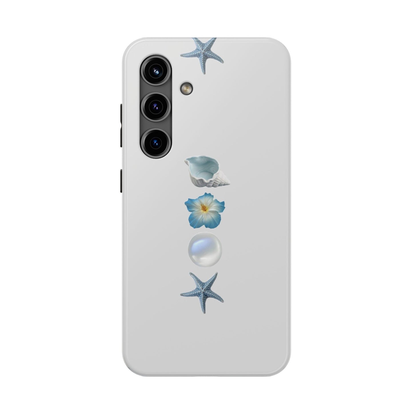 Ocean-Inspired Tough Phone Cases - Coastal Design with Shells and Pearls