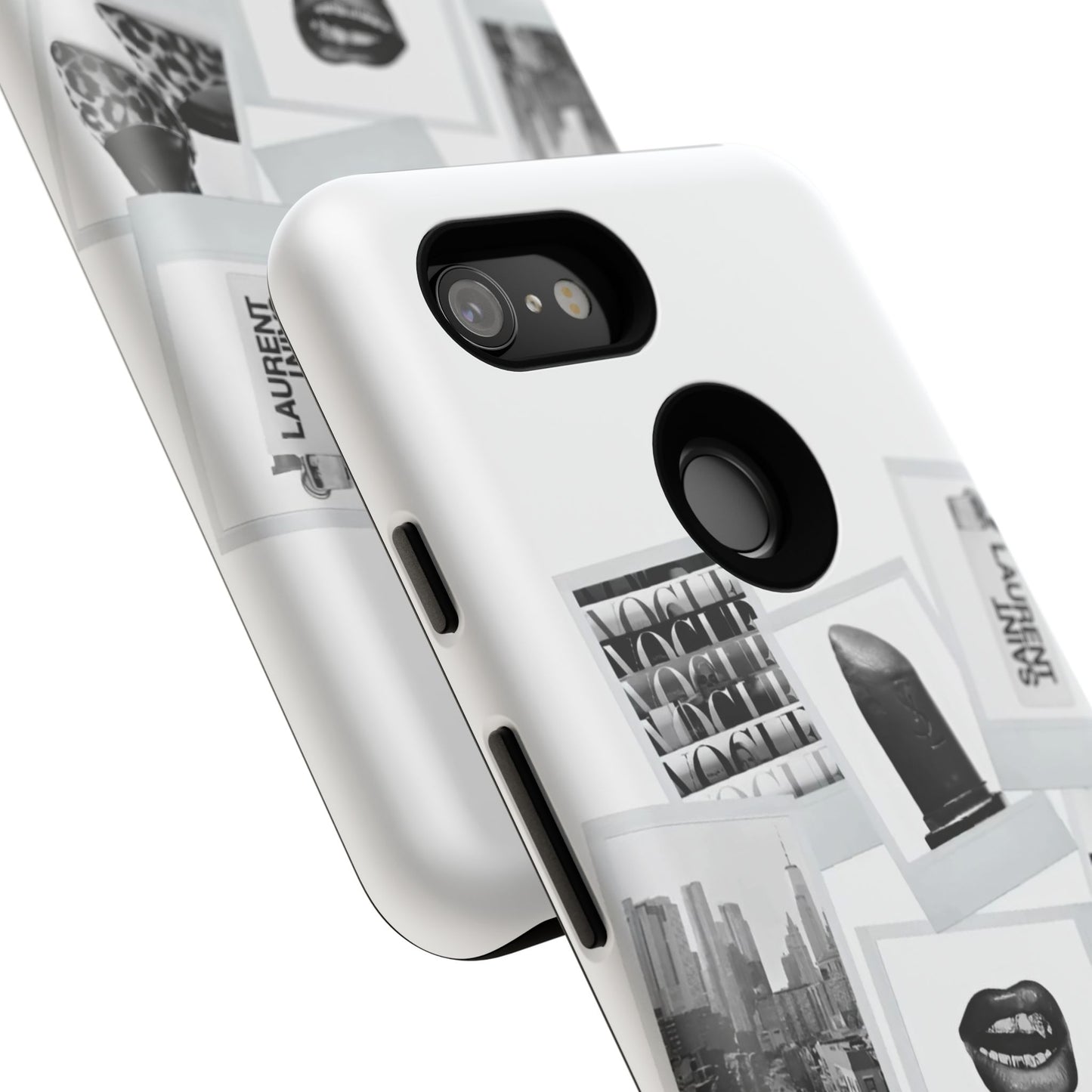 Phone Case — Black & White Polaroid Collage (City, Fashion, Lipstick)