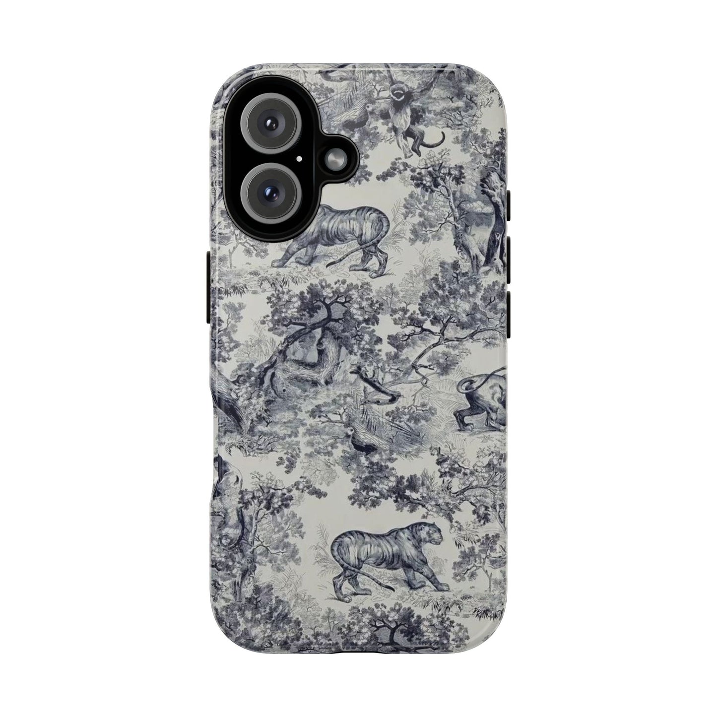 Toile Safari Phone Case — Vintage Tiger & Jungle Pattern Protective Tough Case