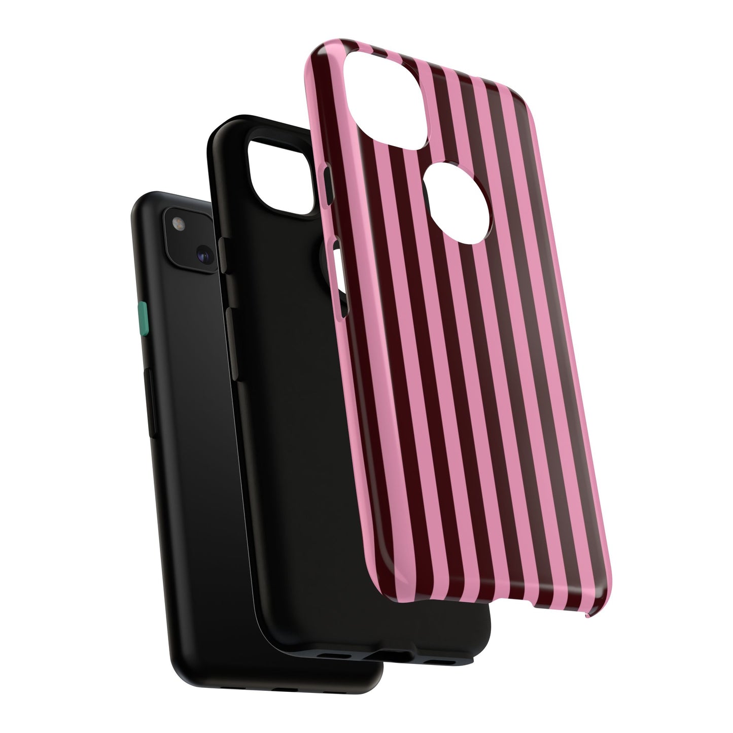 Striped Pink & Burgundy Tough Phone Case — Durable Vertical Stripe Protection