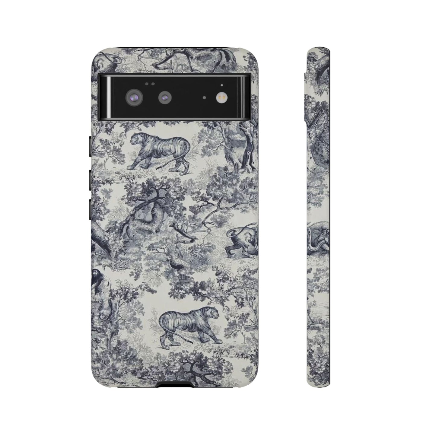 Toile Safari Phone Case — Vintage Tiger & Jungle Pattern Protective Tough Case