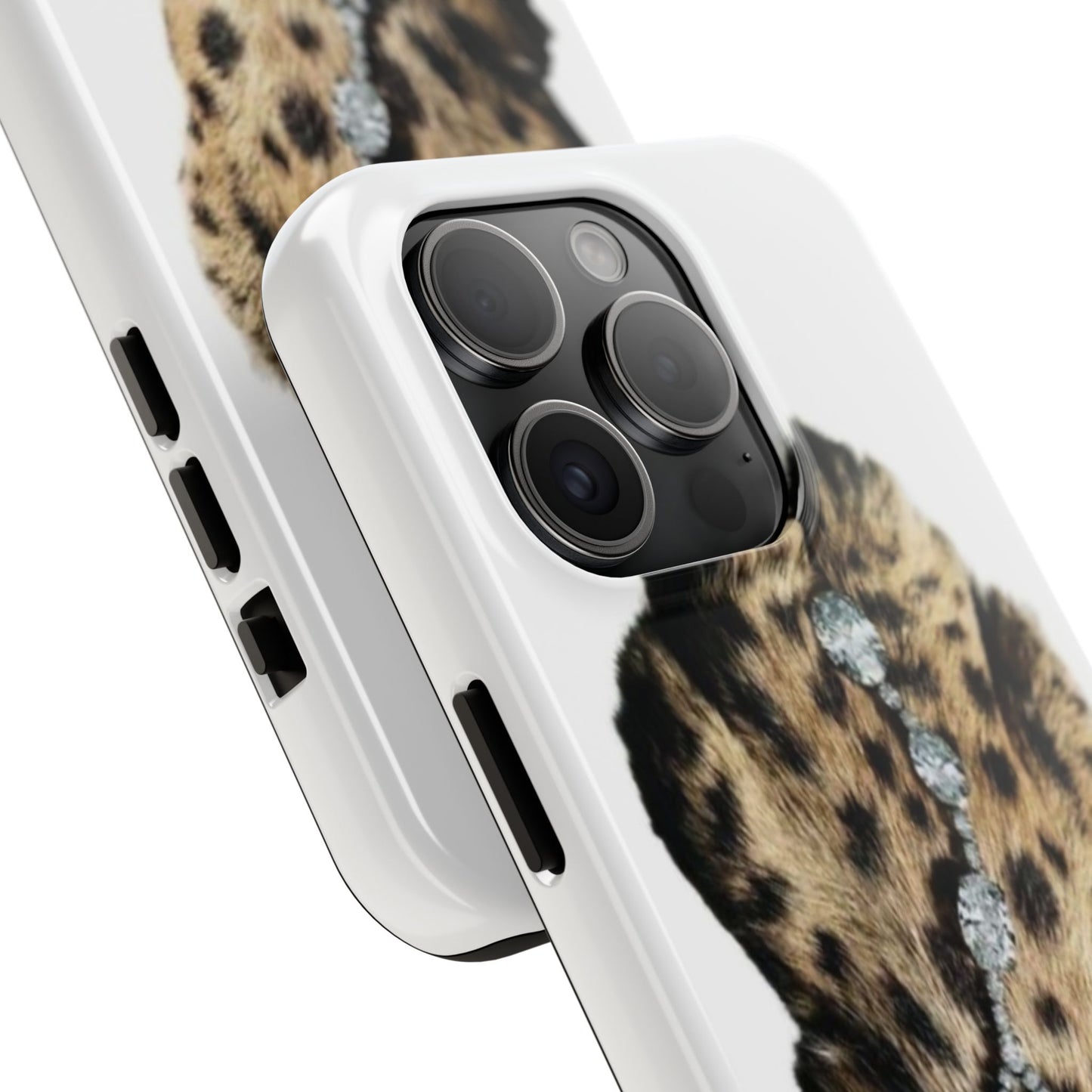 Stylish Leopard Print Tough Phone Case with Diamond Accessories