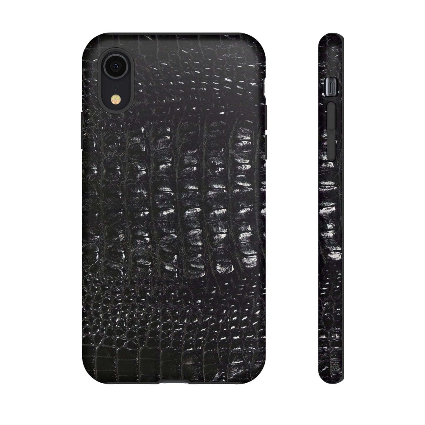 Black Croc Texture Tough Phone Case — Rugged Protective iPhone Cover