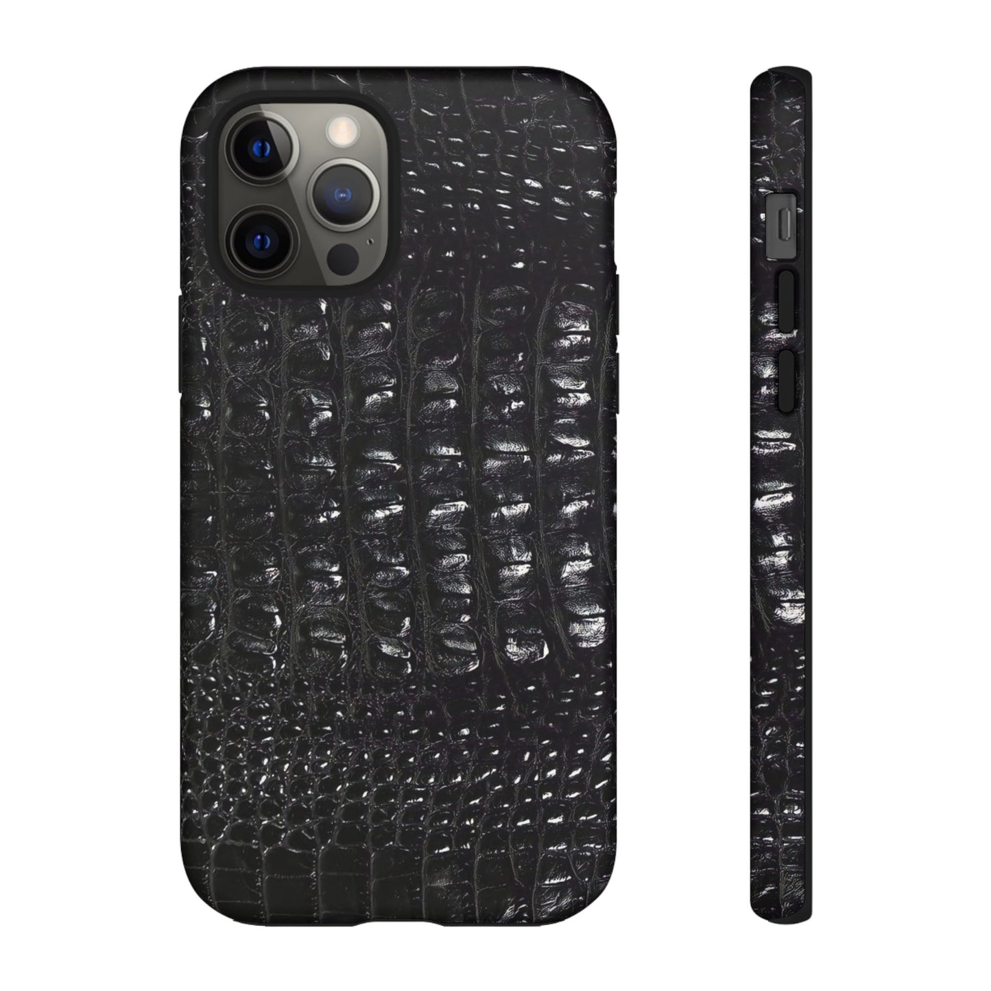 Black Croc Texture Tough Phone Case — Rugged Protective iPhone Cover
