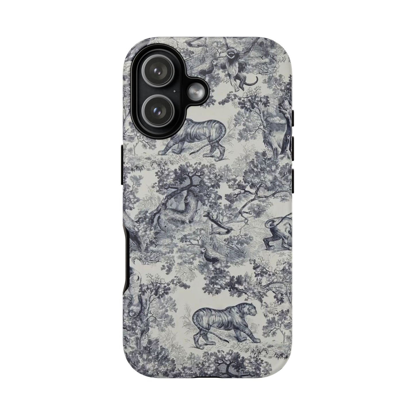 Toile Safari Phone Case — Vintage Tiger & Jungle Pattern Protective Tough Case