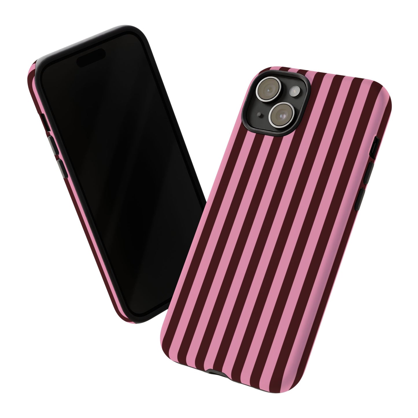 Striped Pink & Burgundy Tough Phone Case — Durable Vertical Stripe Protection
