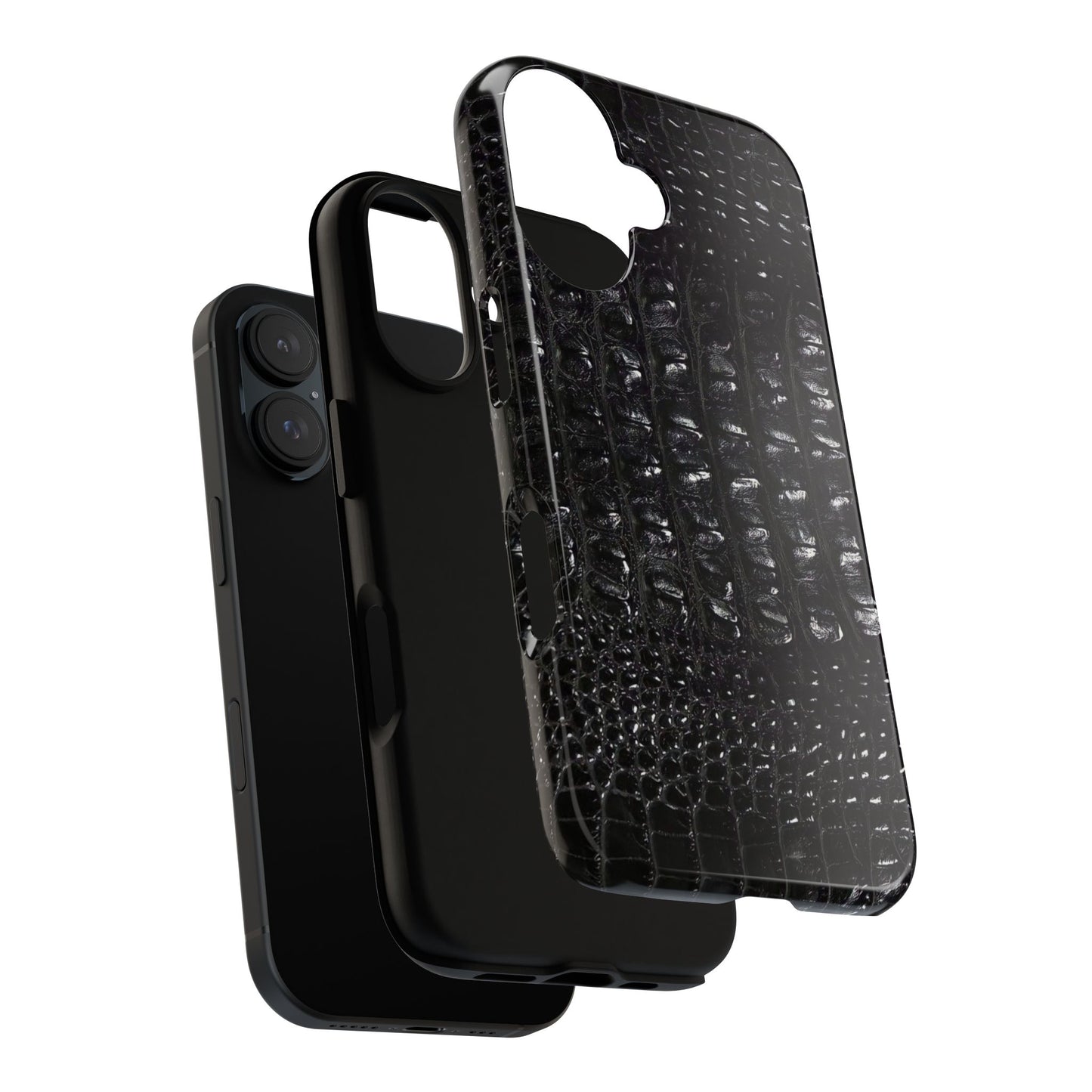 Black Croc Texture Tough Phone Case — Rugged Protective iPhone Cover