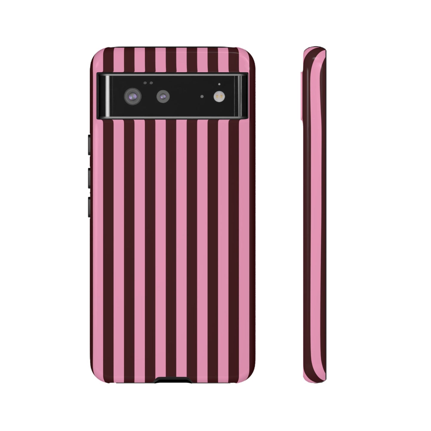 Striped Pink & Burgundy Tough Phone Case — Durable Vertical Stripe Protection