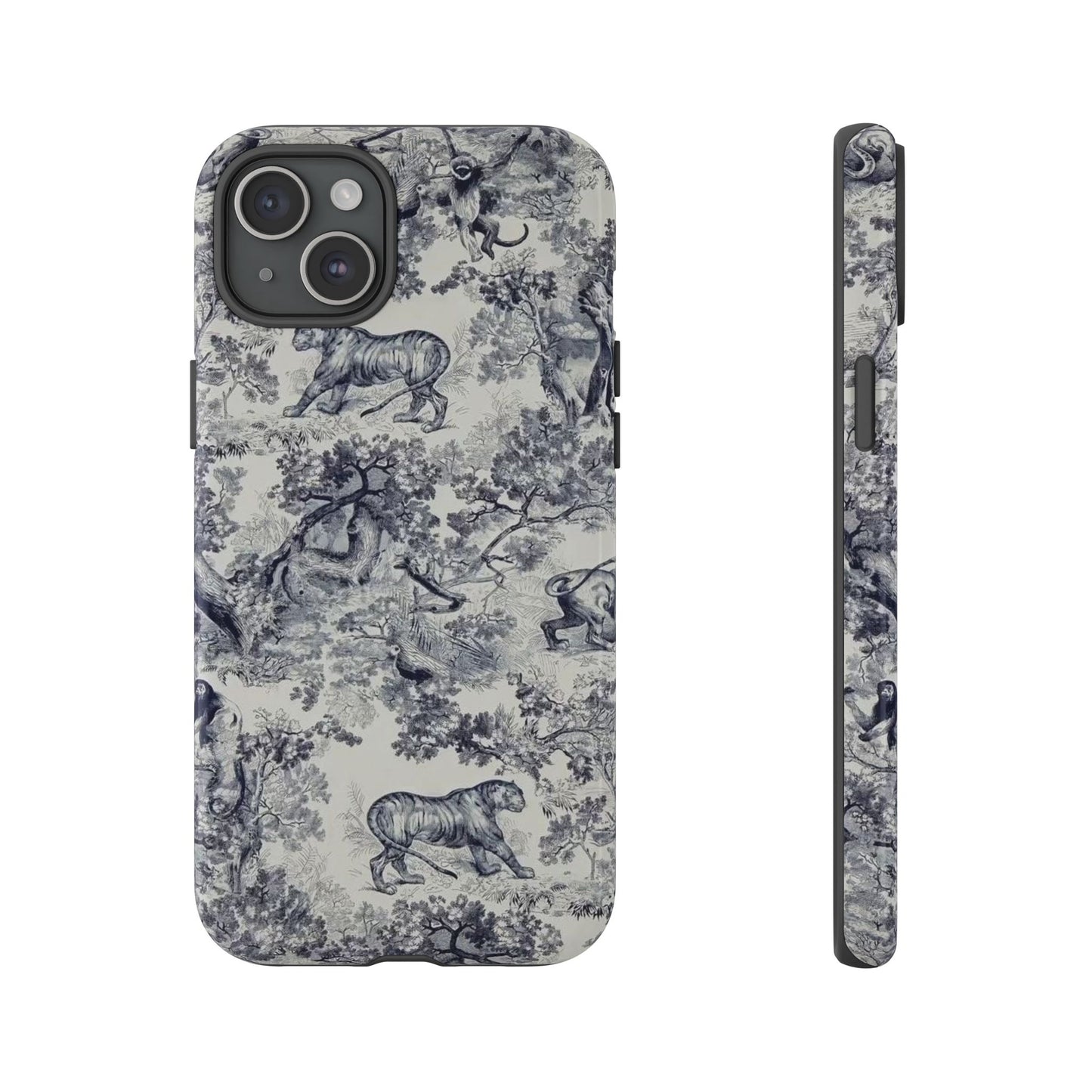 Toile Safari Phone Case — Vintage Tiger & Jungle Pattern Protective Tough Case