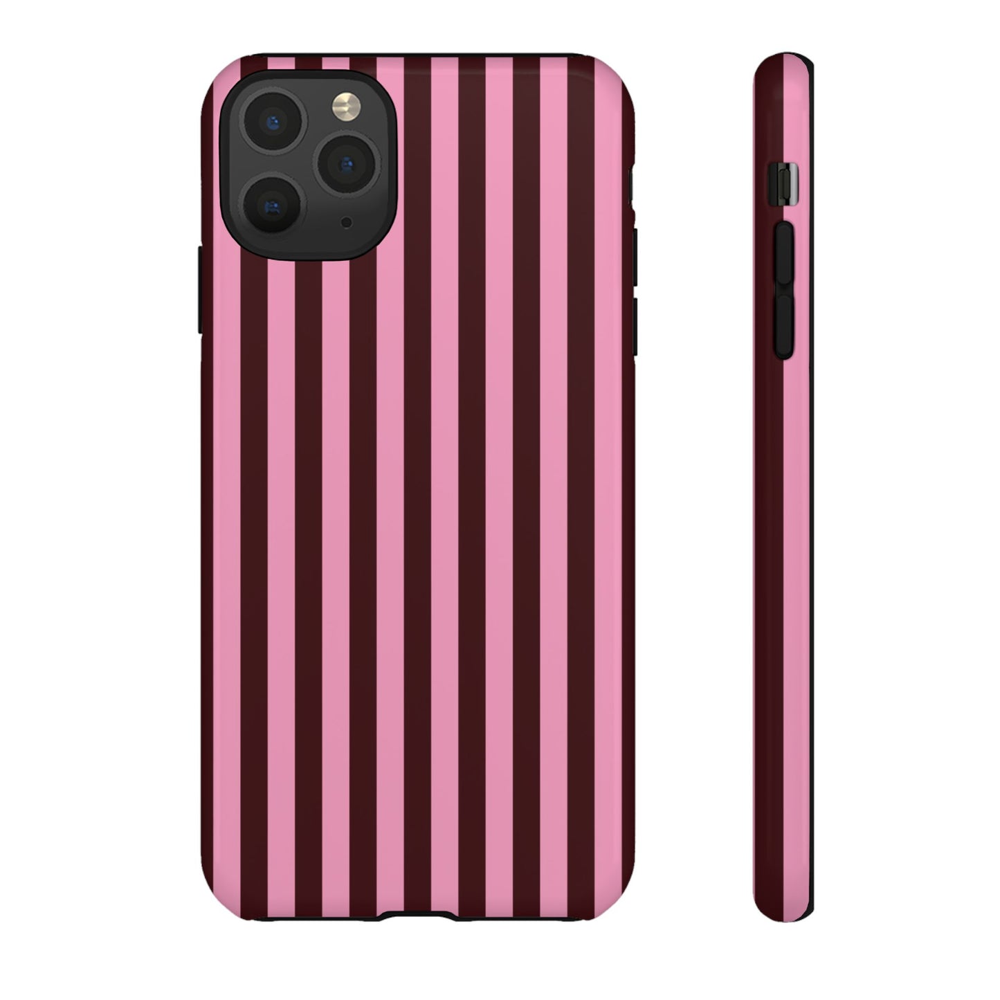 Striped Pink & Burgundy Tough Phone Case — Durable Vertical Stripe Protection