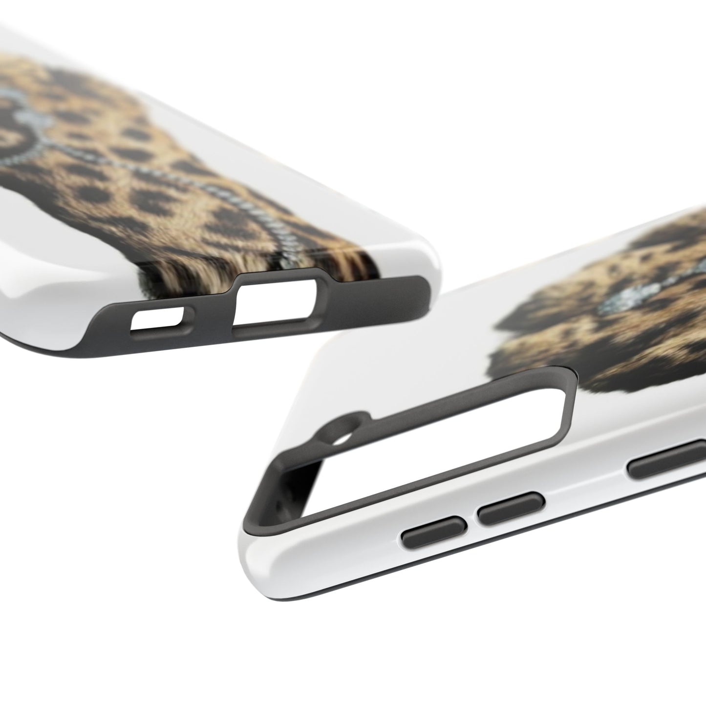 Stylish Leopard Print Tough Phone Case with Diamond Accessories