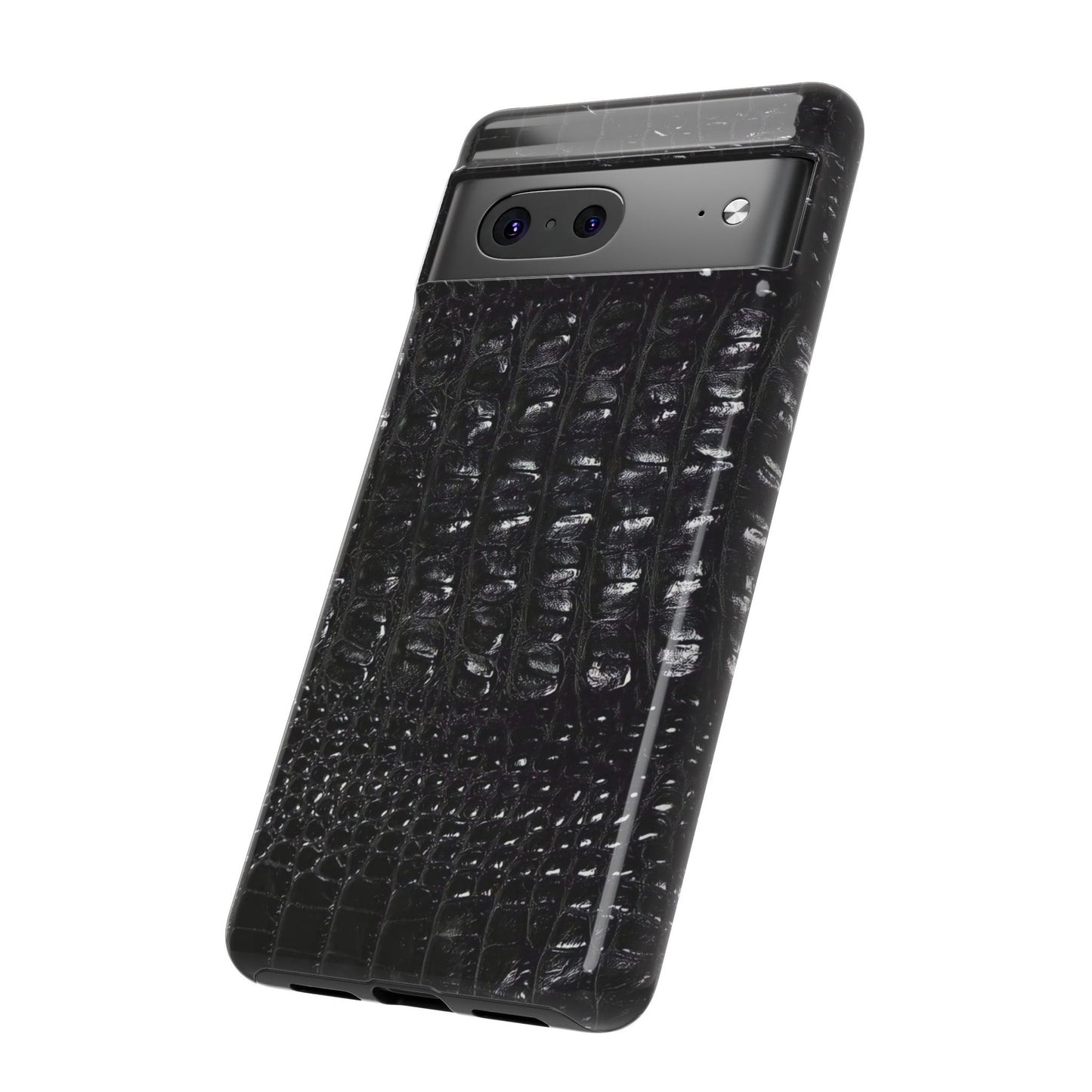Black Croc Texture Tough Phone Case — Rugged Protective iPhone Cover