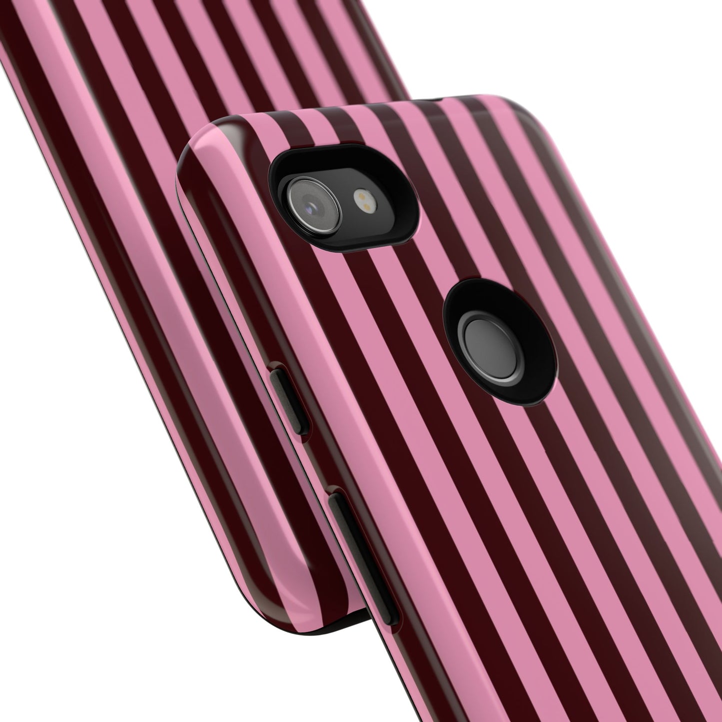Striped Pink & Burgundy Tough Phone Case — Durable Vertical Stripe Protection
