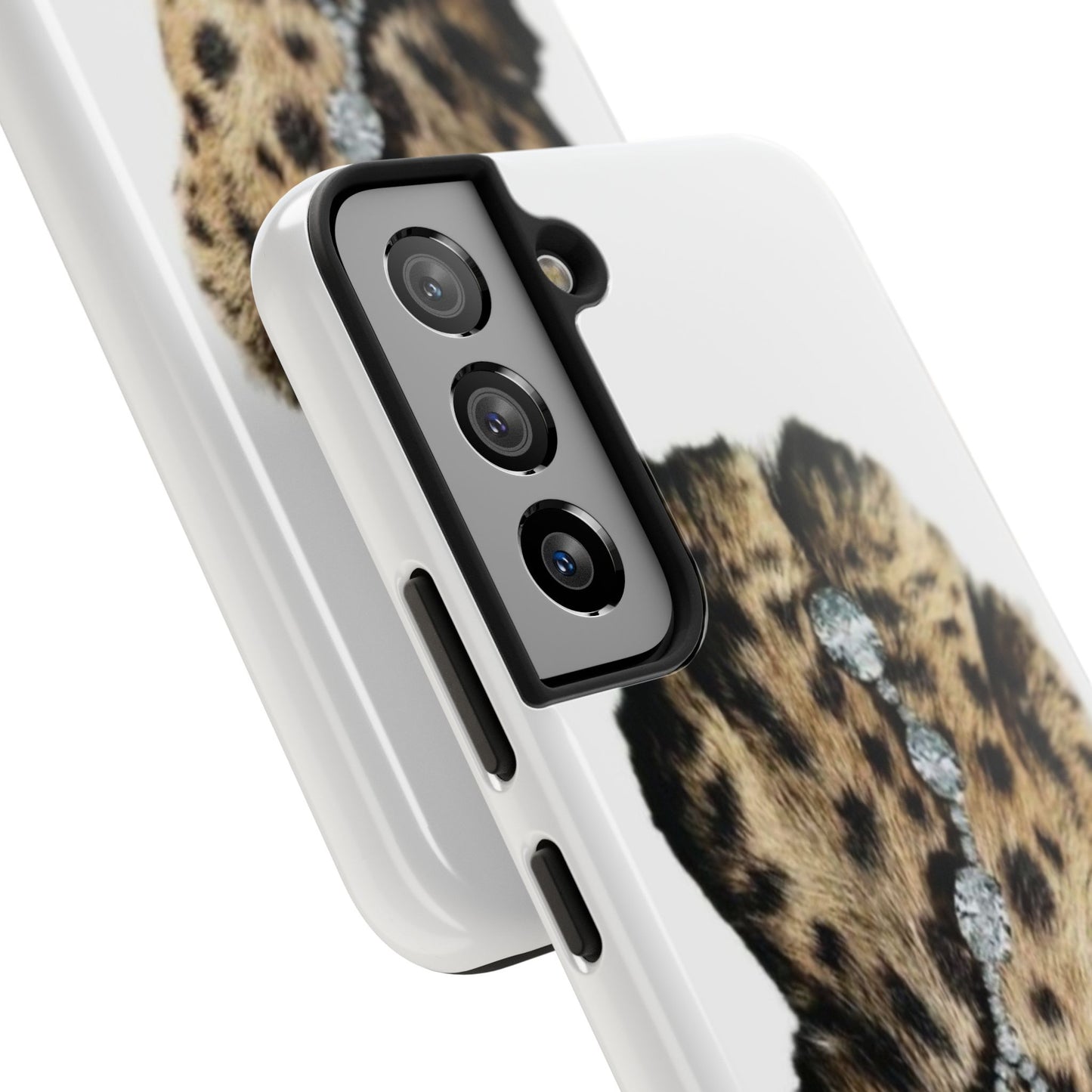 Stylish Leopard Print Tough Phone Case with Diamond Accessories