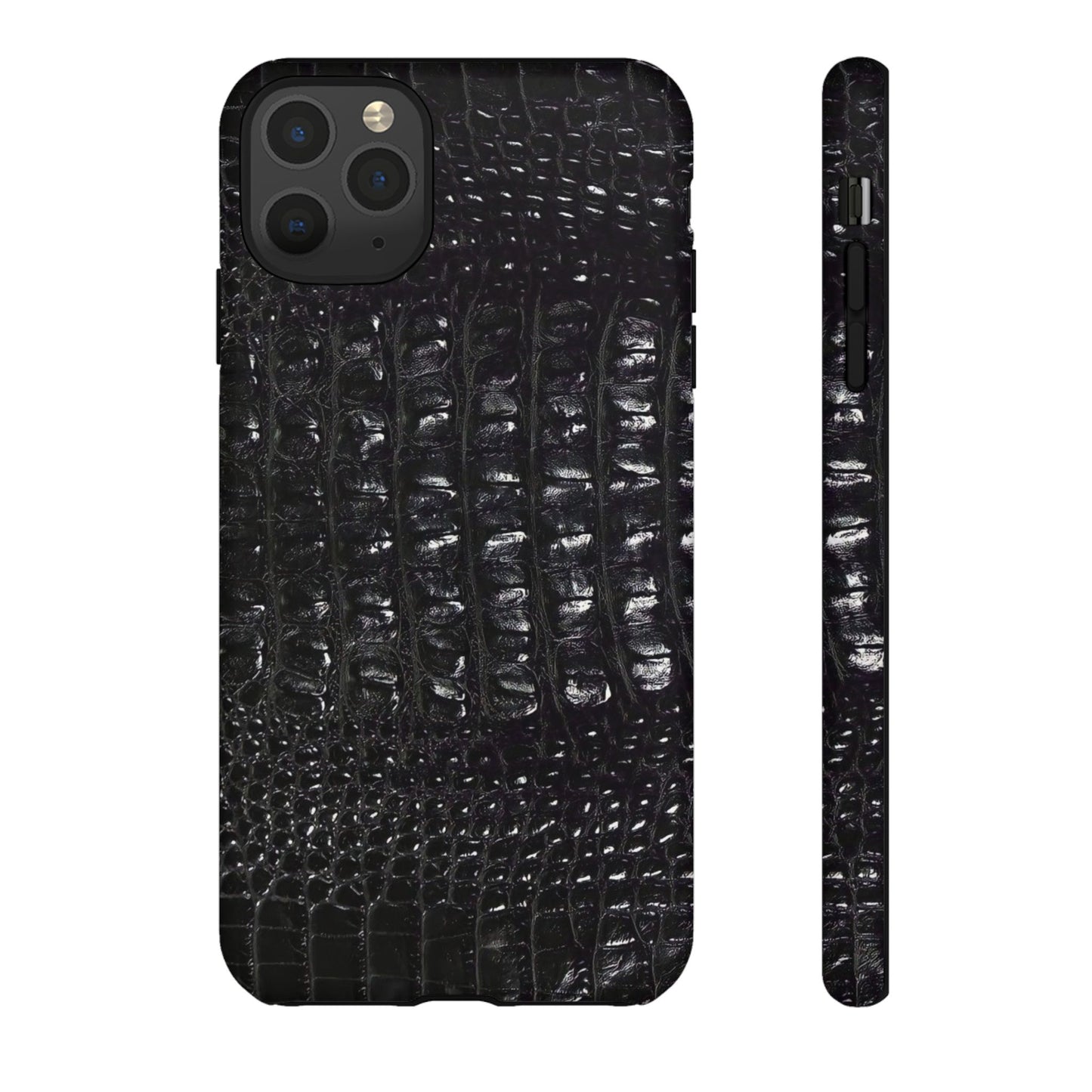 Black Croc Texture Tough Phone Case — Rugged Protective iPhone Cover