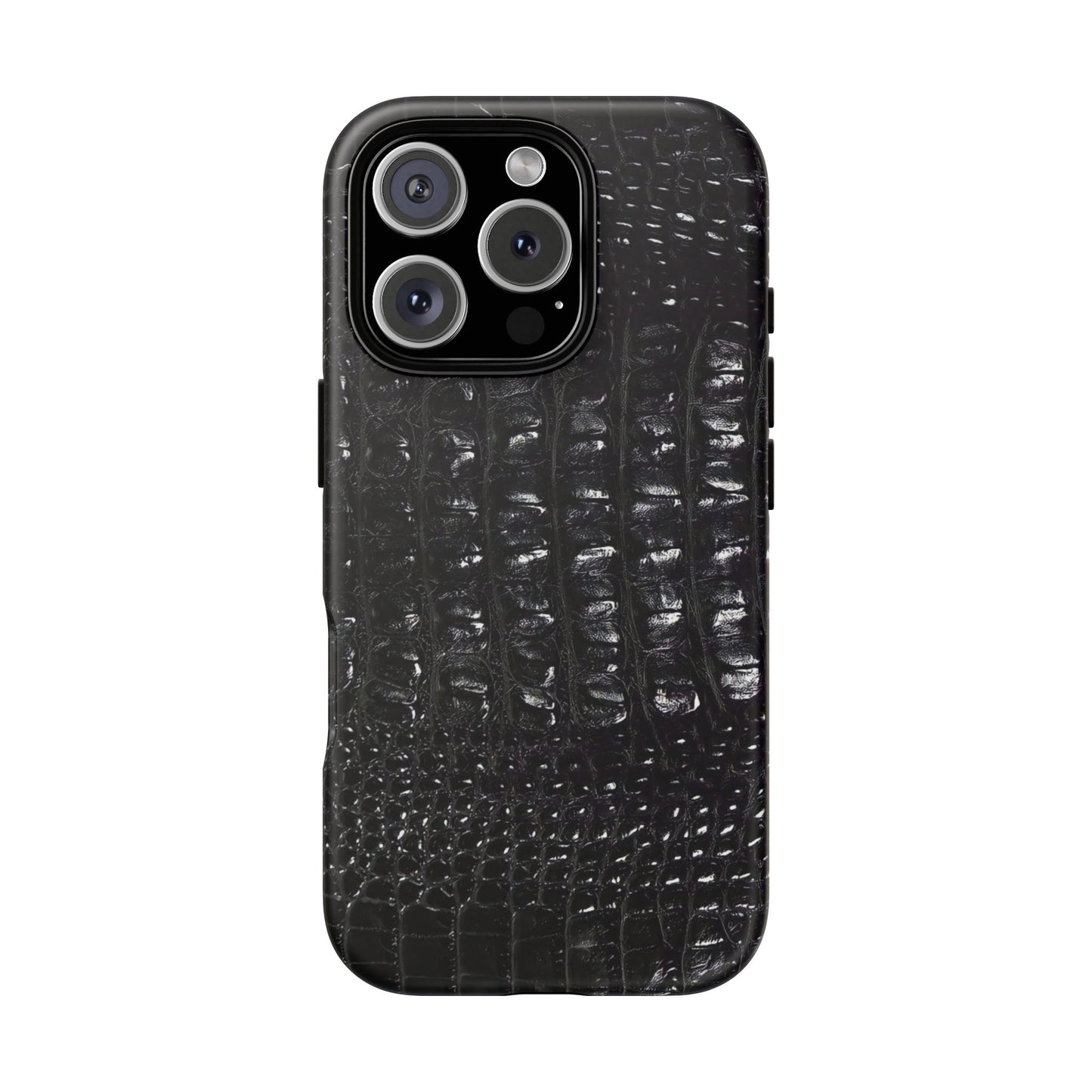 Black Croc Texture Tough Phone Case — Rugged Protective iPhone Cover