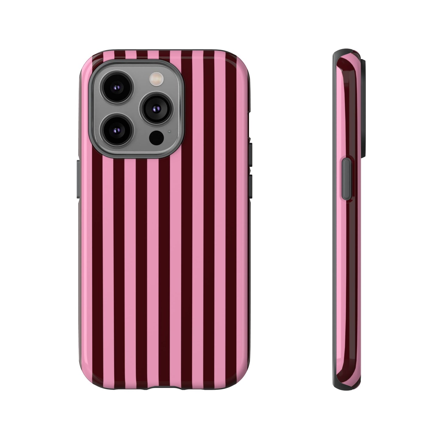 Striped Pink & Burgundy Tough Phone Case — Durable Vertical Stripe Protection